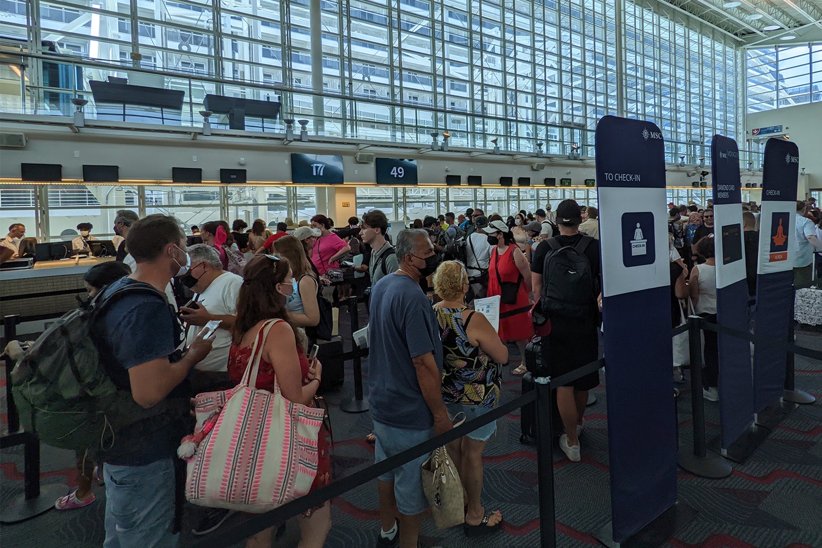 Cruise ship embarkation for MSC Cruises in Miami, Florida