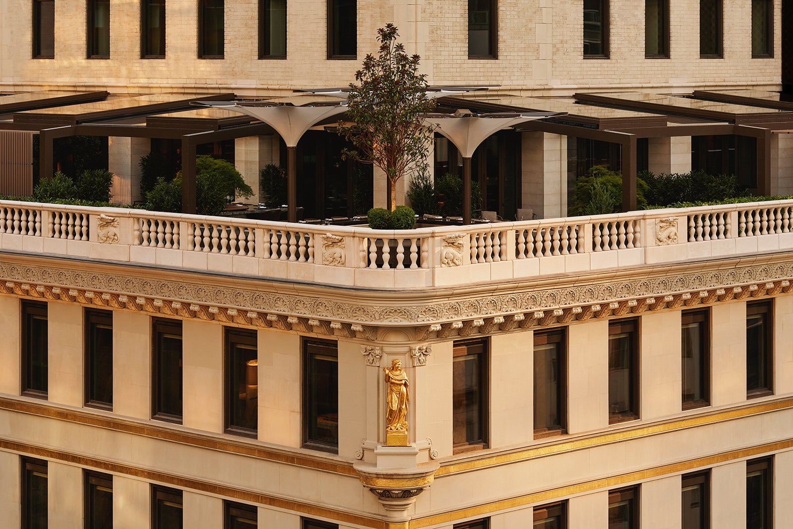 photo of balcony of hotel with awning