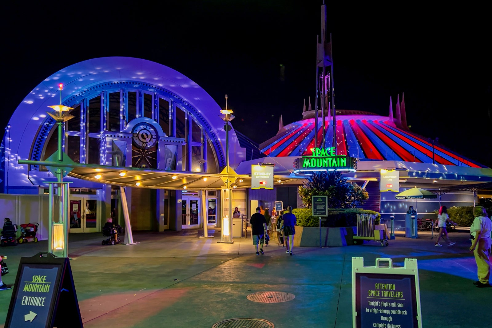 Space Mountain lit up for Halloween at Disney World