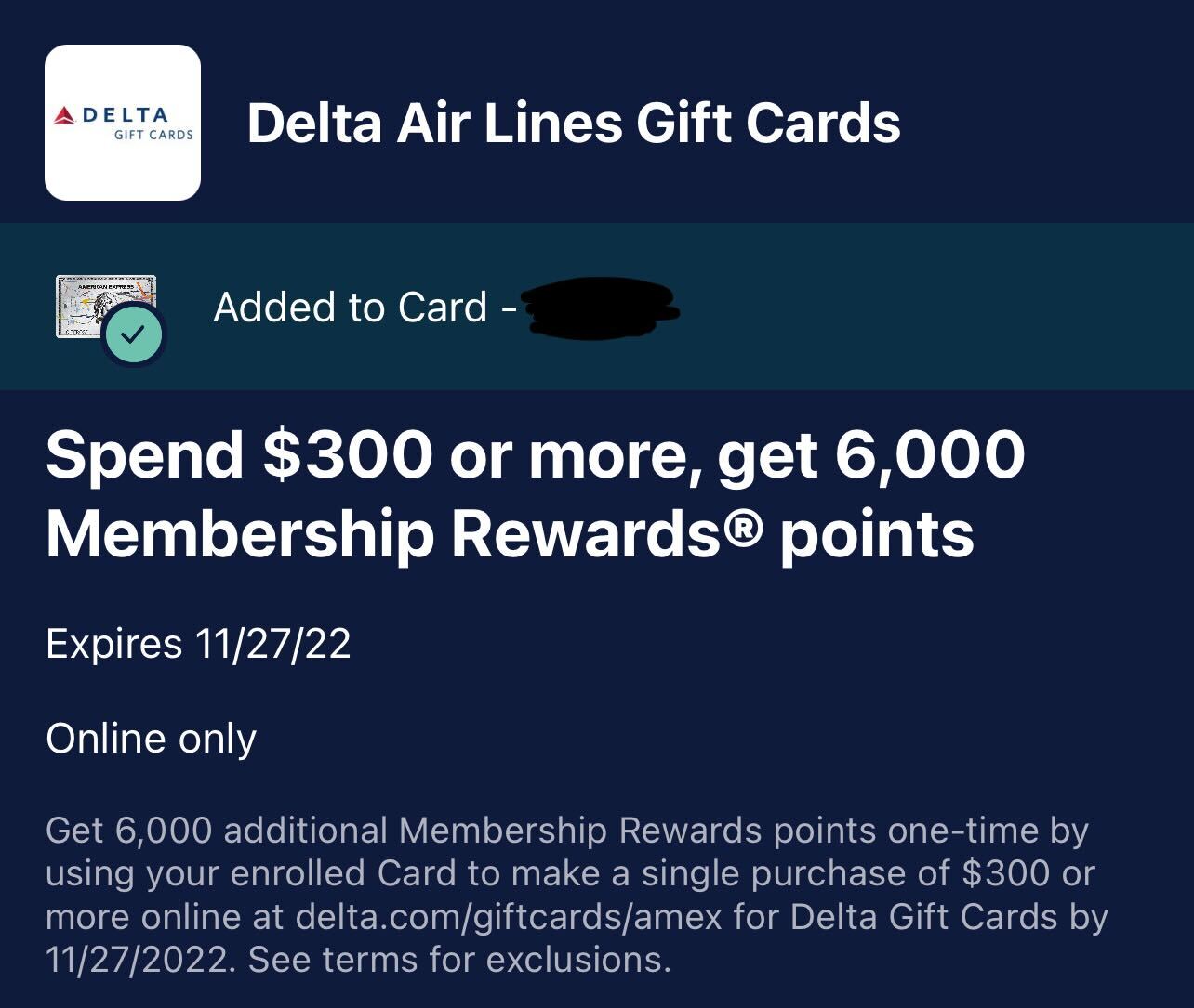 Amex Delta Gift Card offer