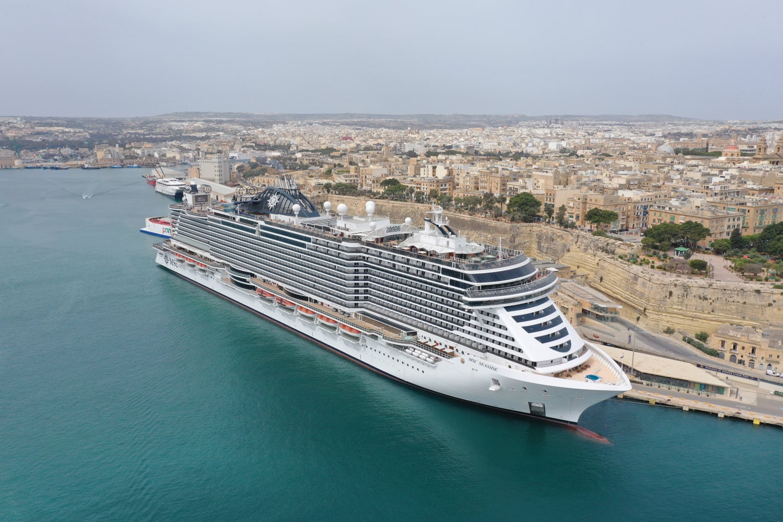 A cruise ship docked