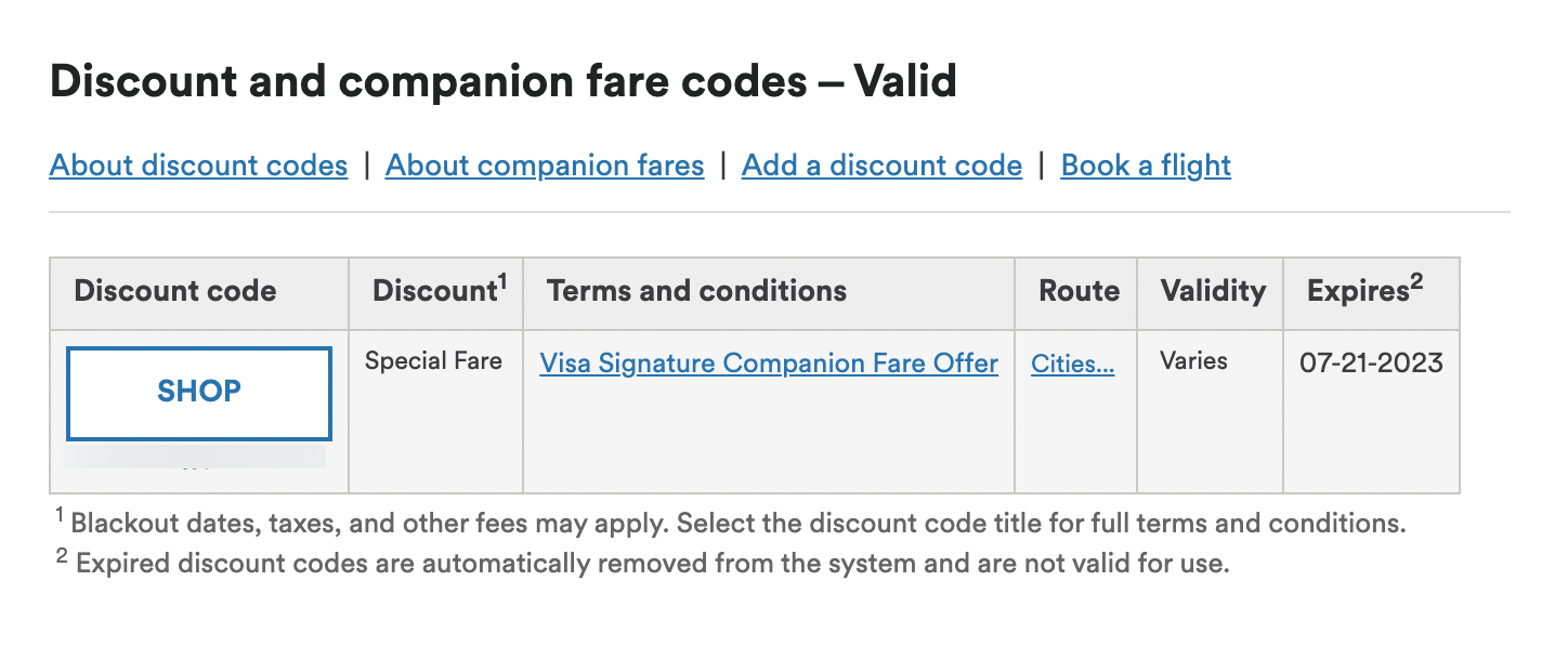 A sample of how the Alaska Visa companion fare appears in a Mileage Plan account