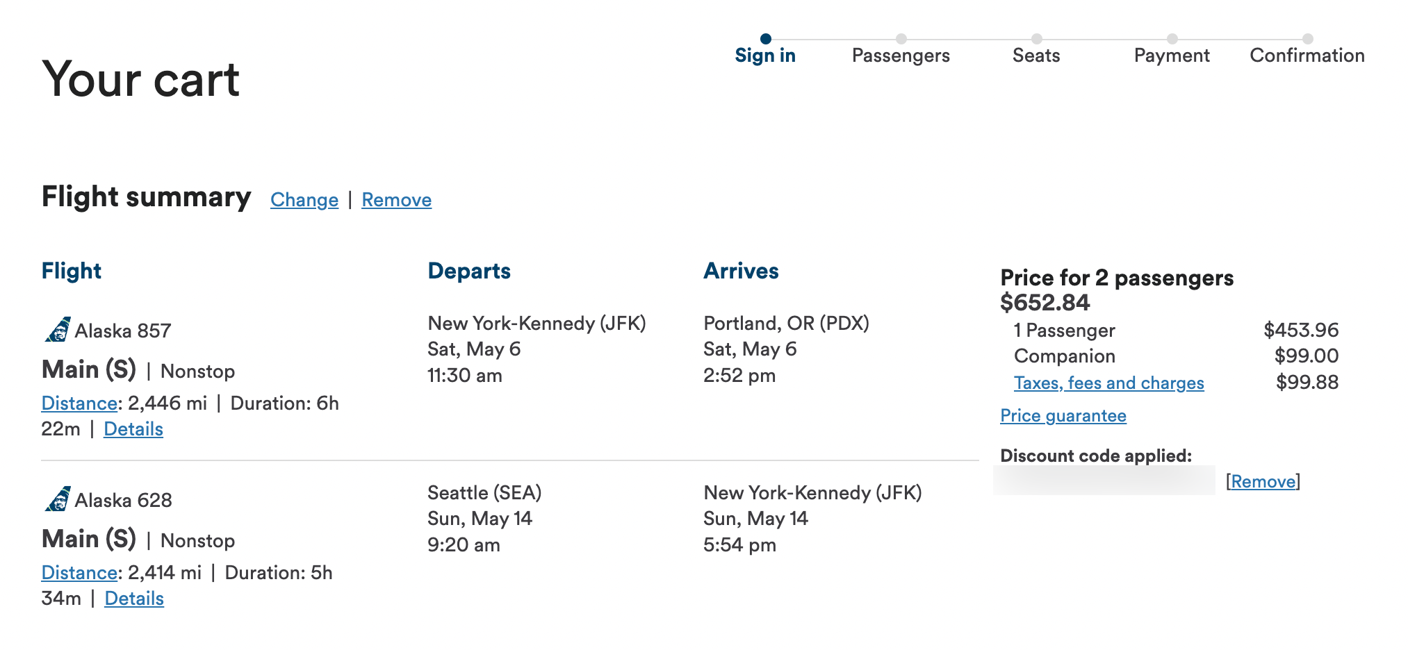 An open jaw on Alaska Airlines booked with the companion fare