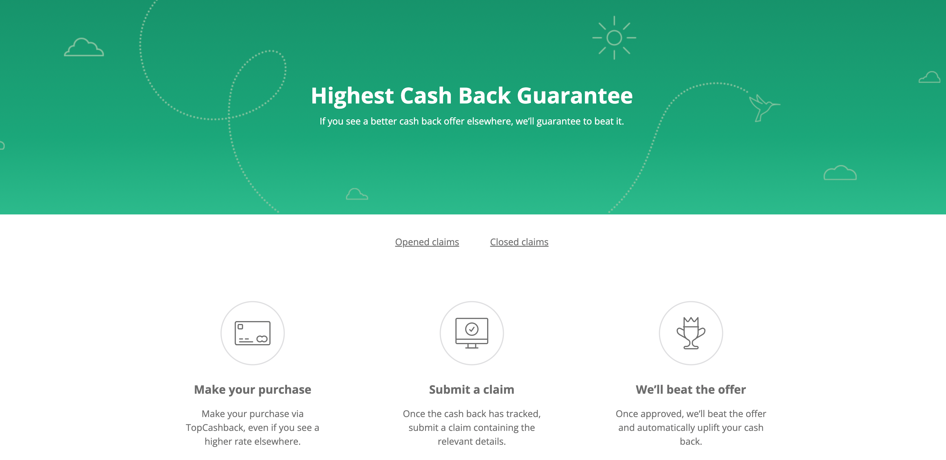 screencap of a page on TopCashback showing the Highest Cash Back Guarantee