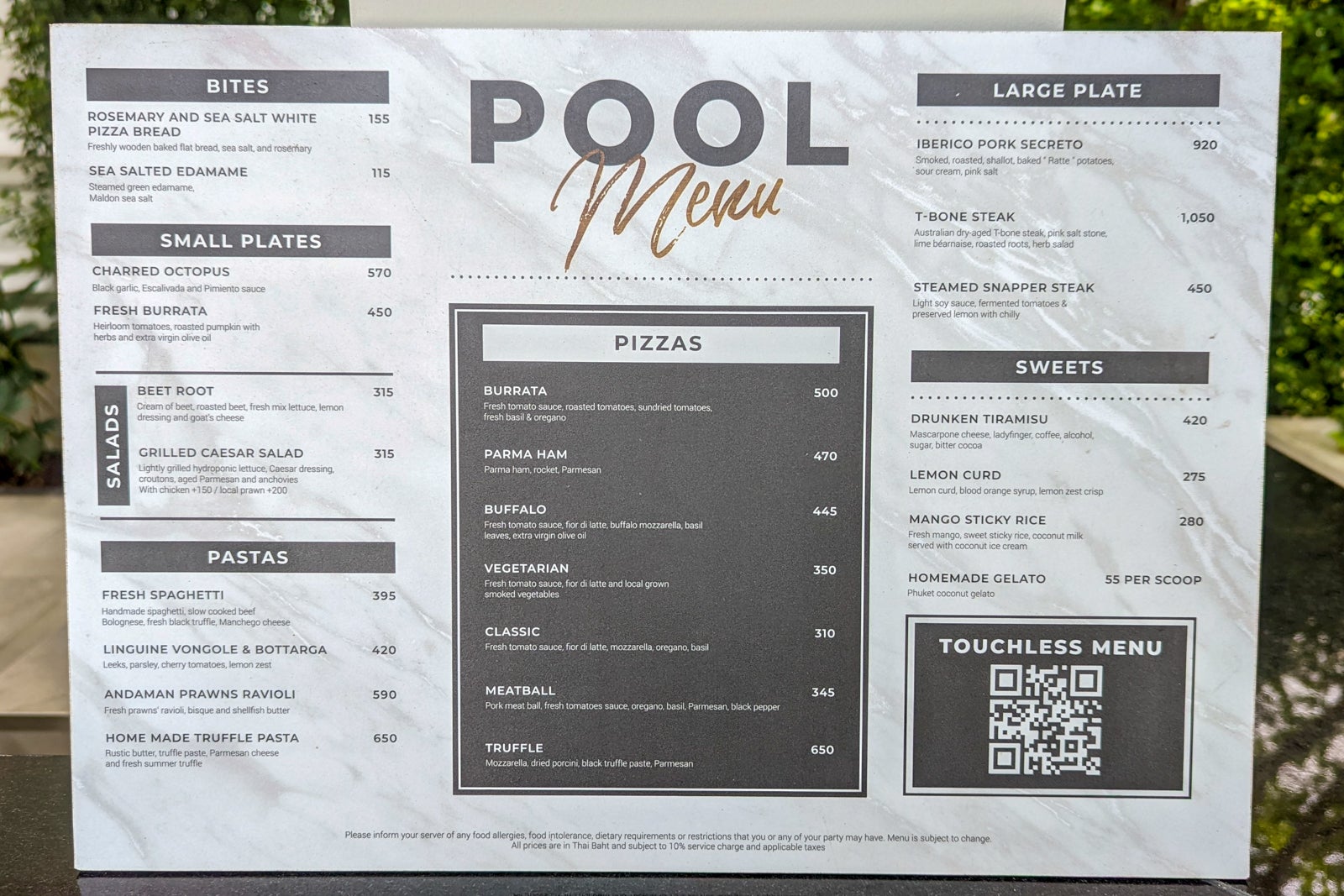 InterContinental Phuket Resort pool menu