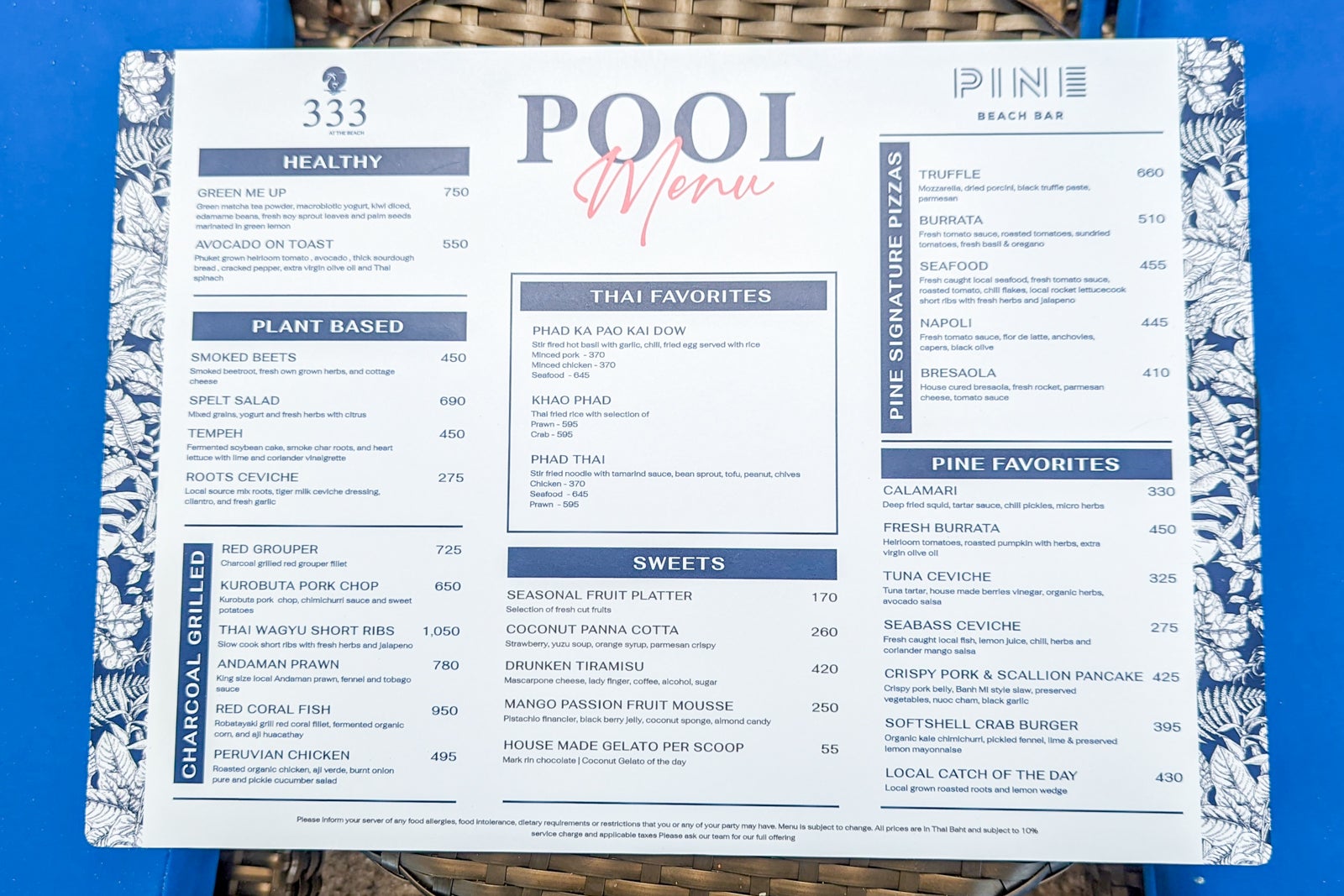 InterContinental Phuket Resort beach menu