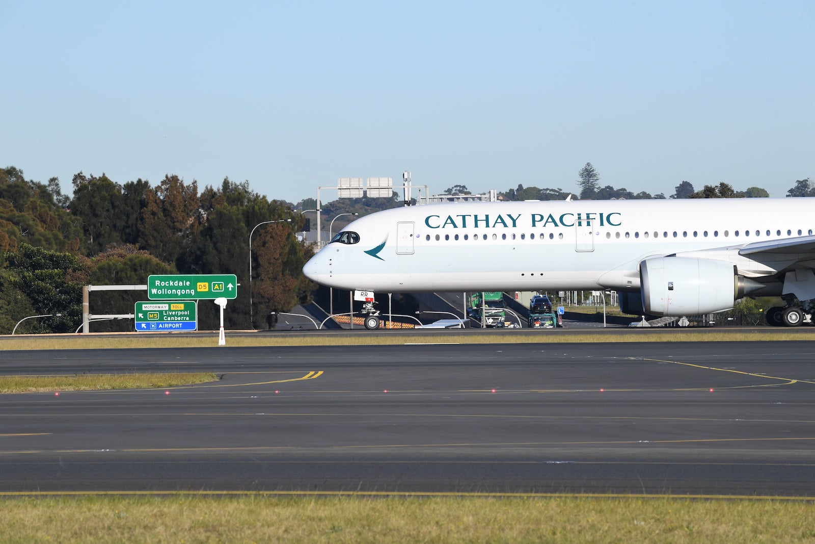 Cathay Pacific A350 on the runway at Sydney Airport
