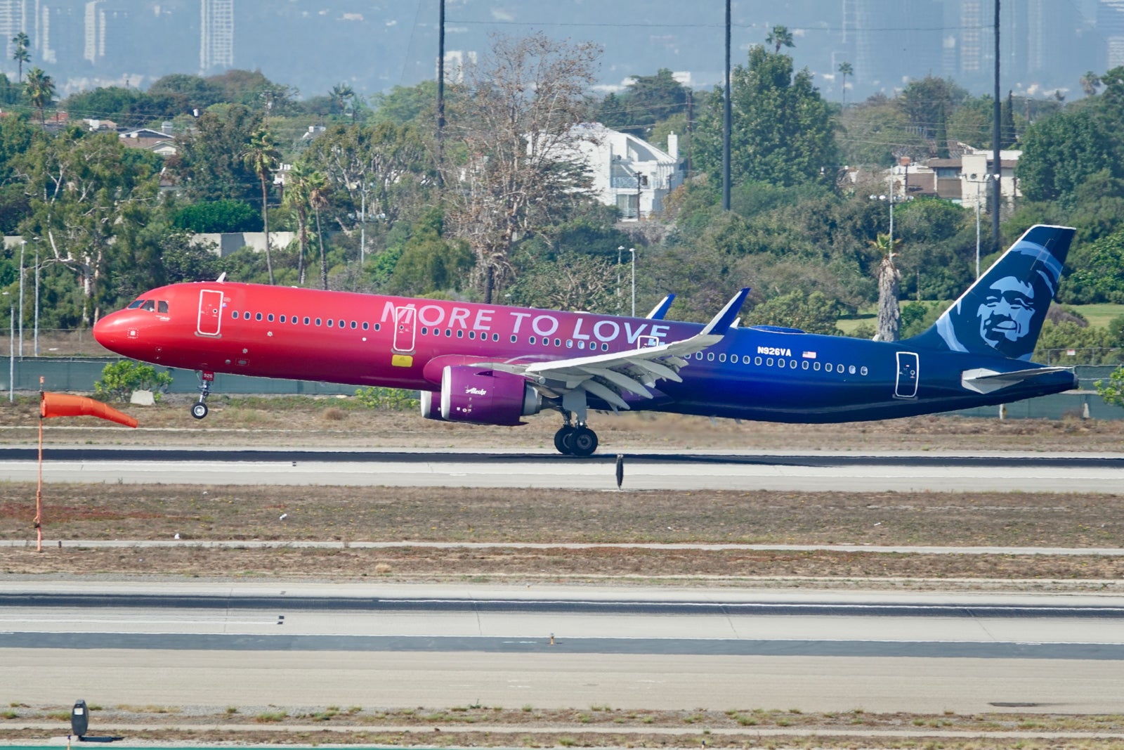 Alaska Airlines plane takes off