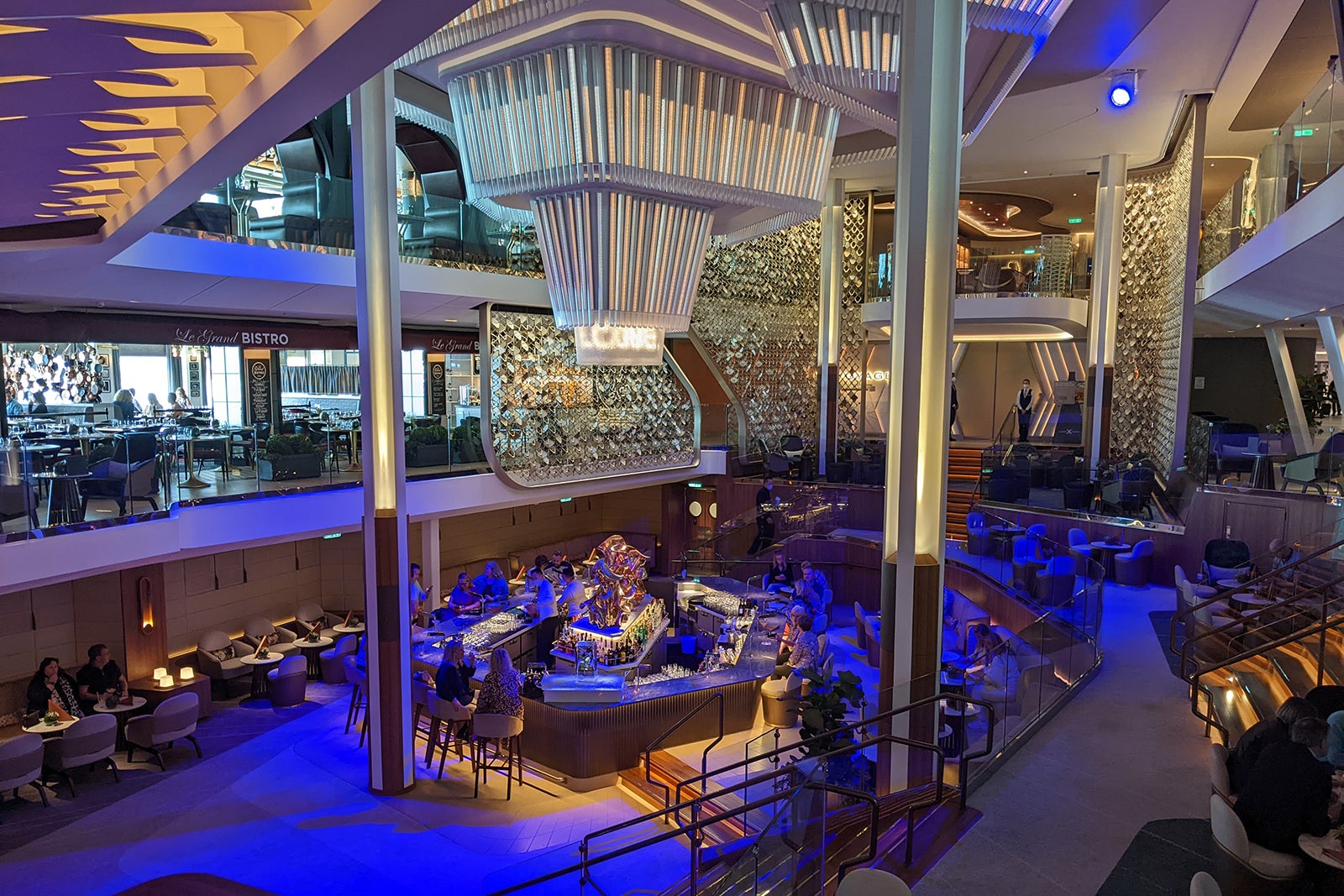 A bar in the middle of a cruise ship atrium