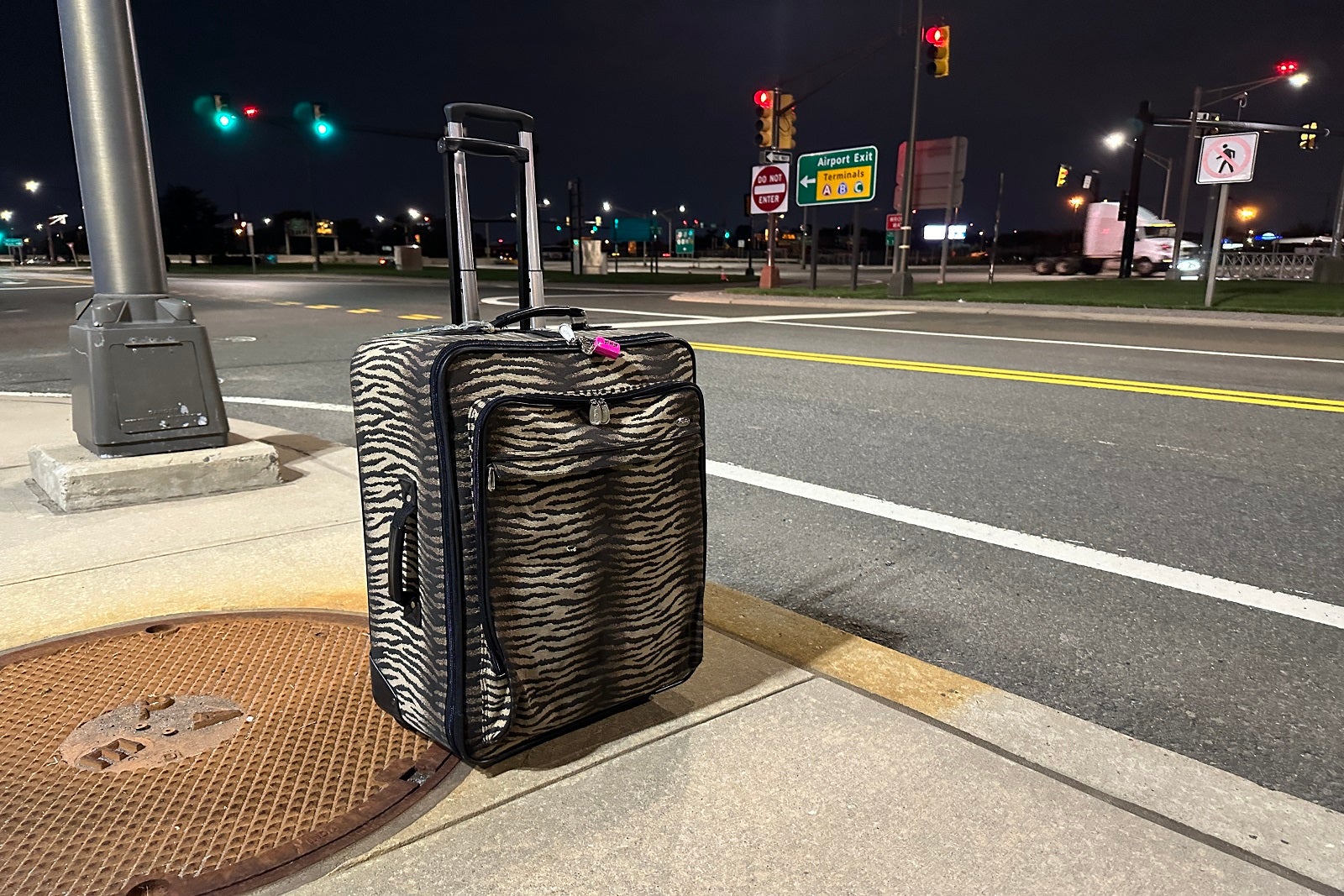 the suitcase next to the road