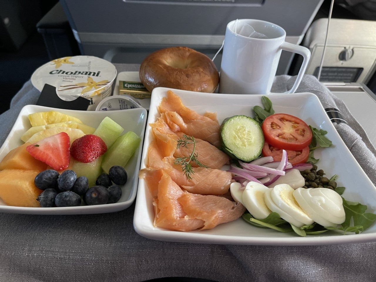 American Airlines first class breakfast