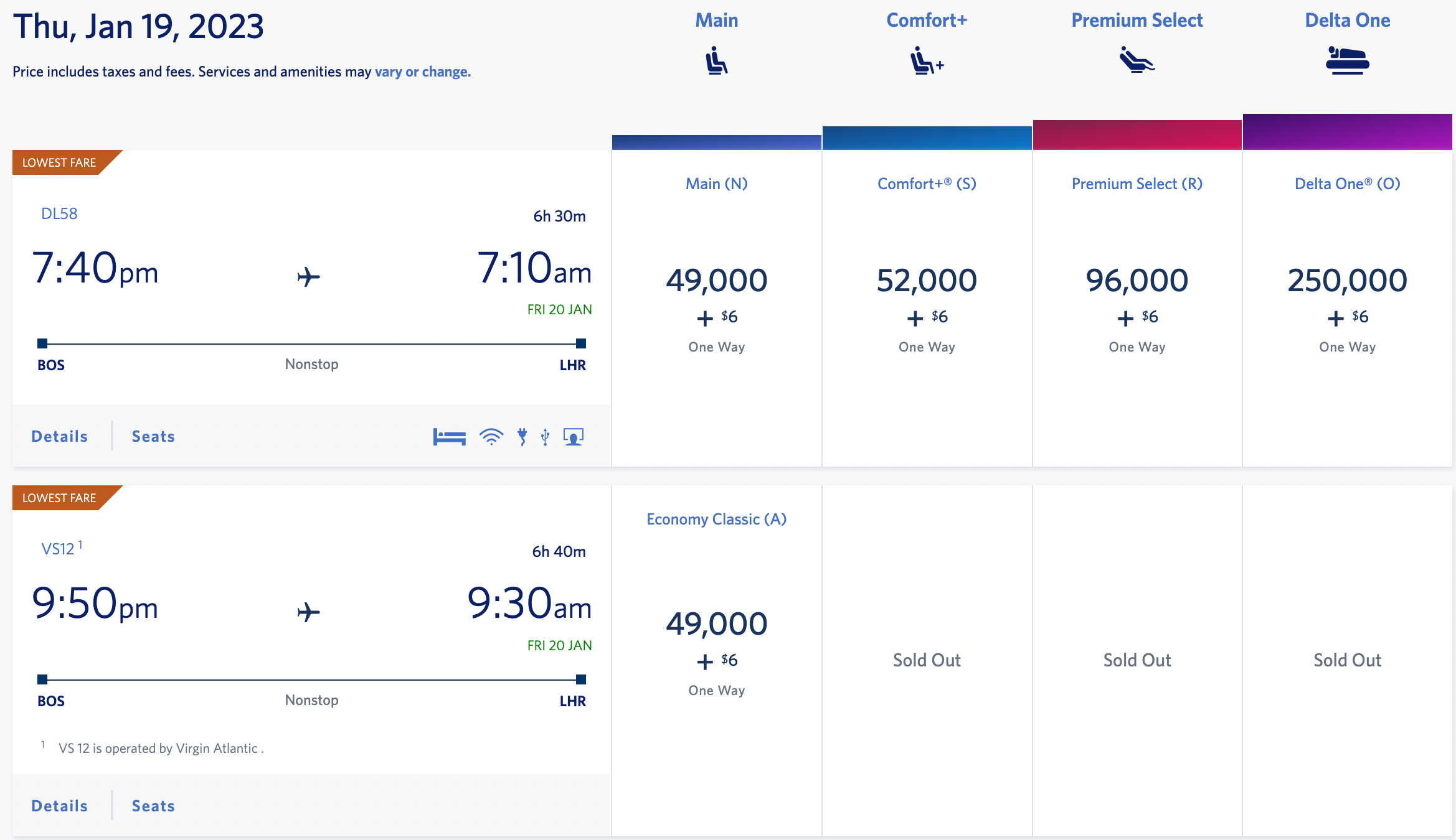 Booking a Virgin Atlantic BOS to LHR flight on SkyMiles