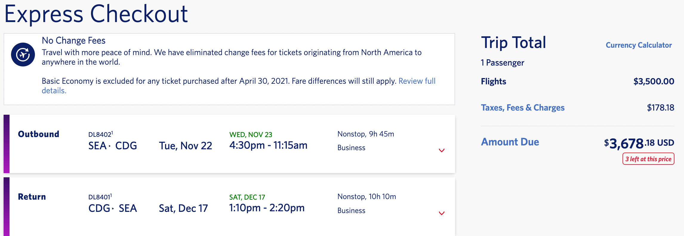 Booking an Air France flight on delta.com