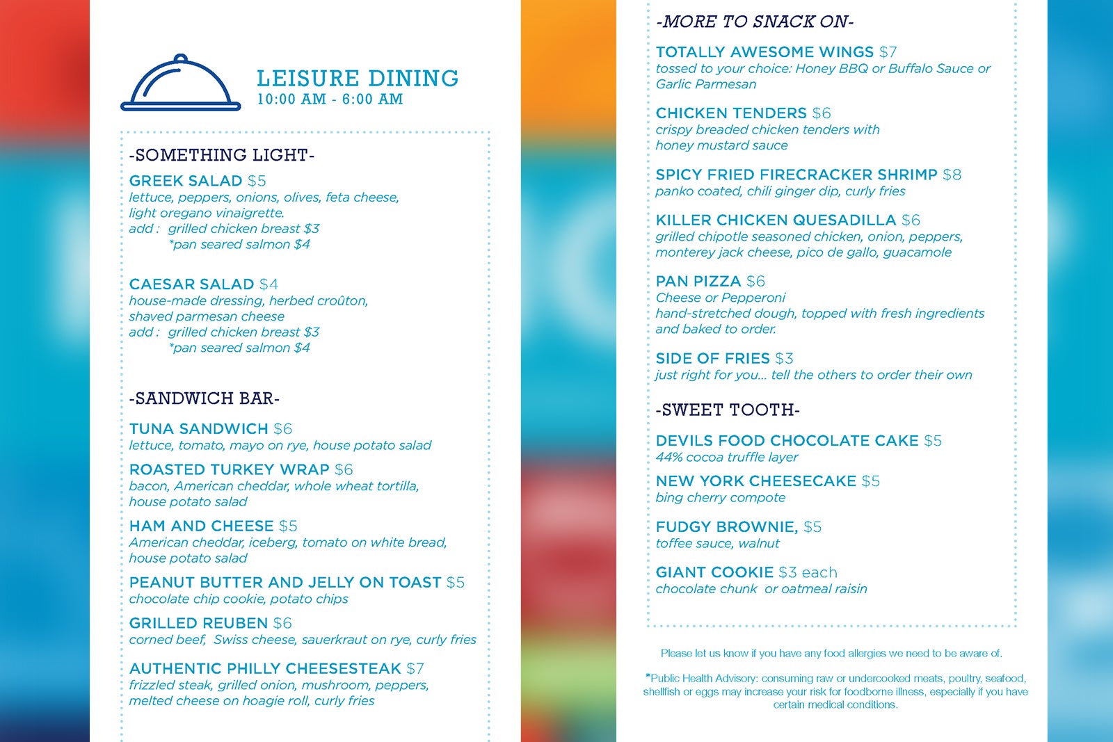 Carnival cruise room service menu