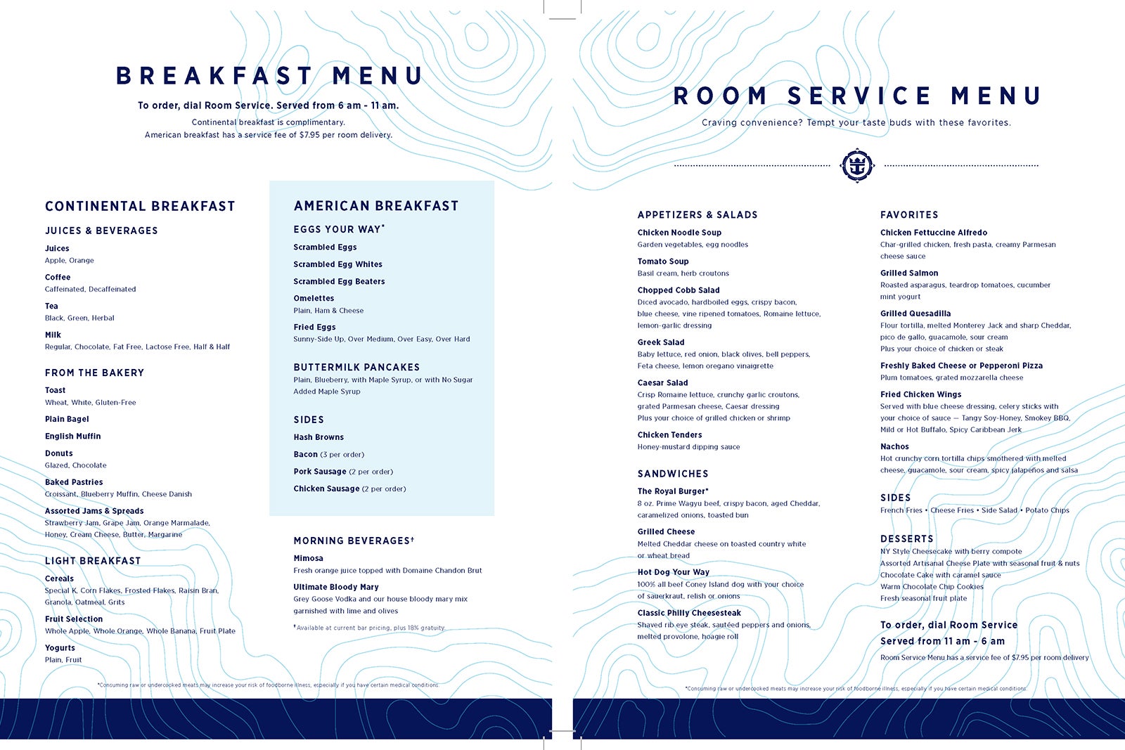 Royal Caribbean room service menu