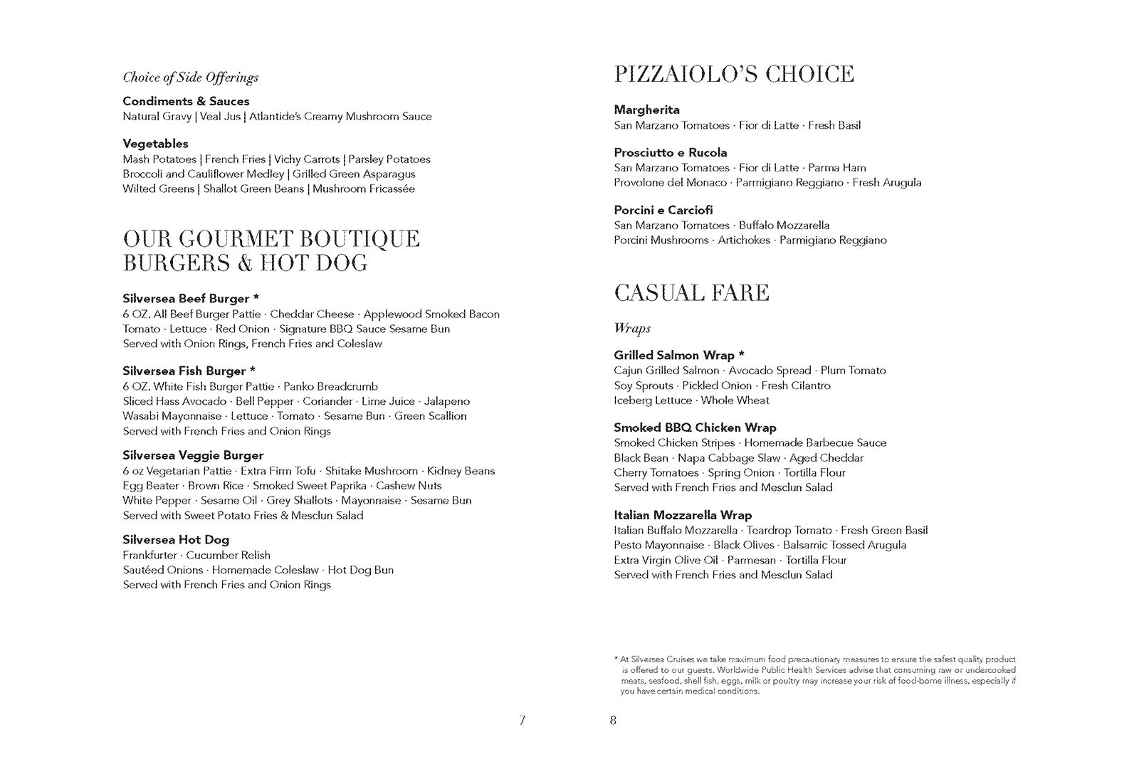 Silversea room service menu