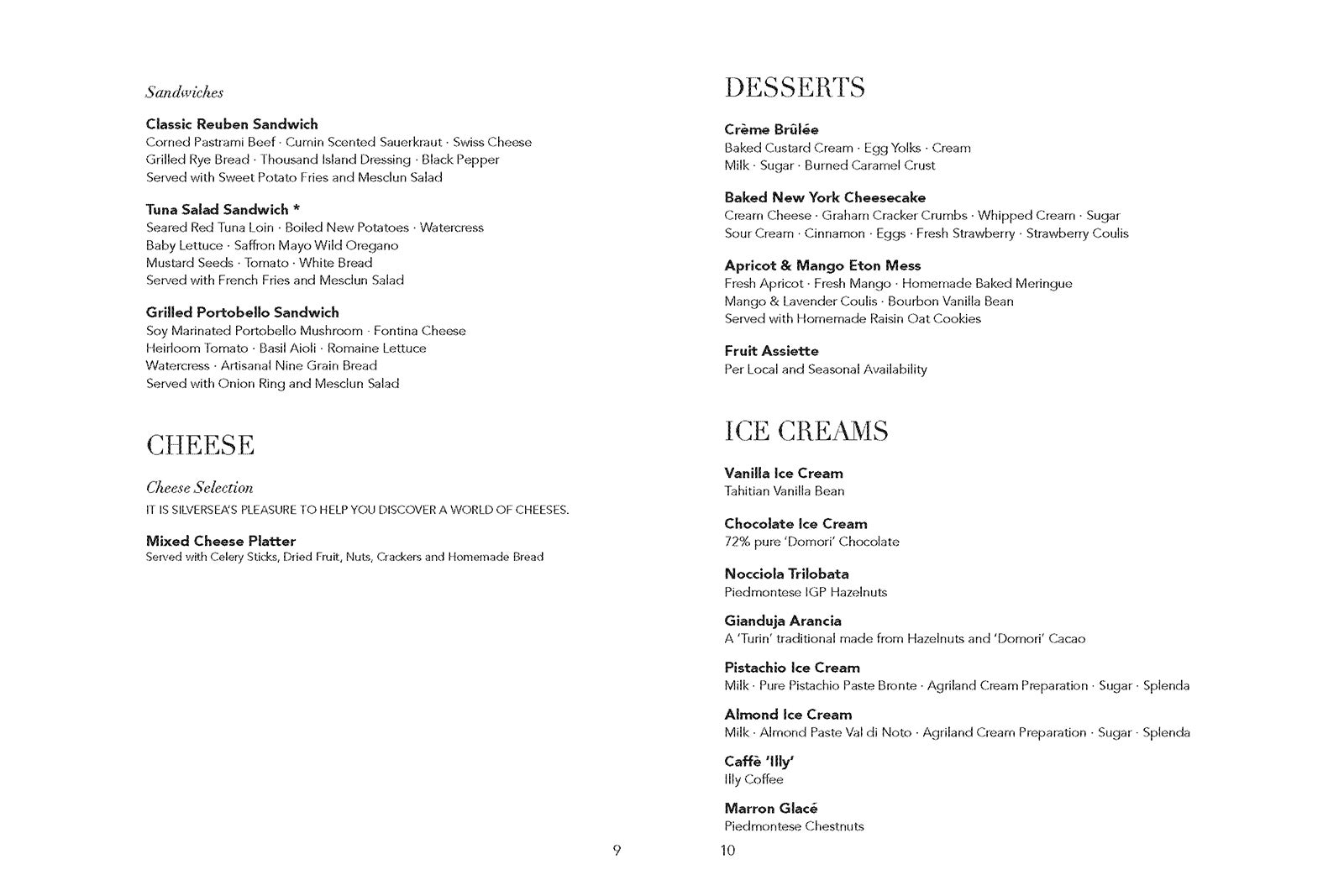 Silversea room service menu