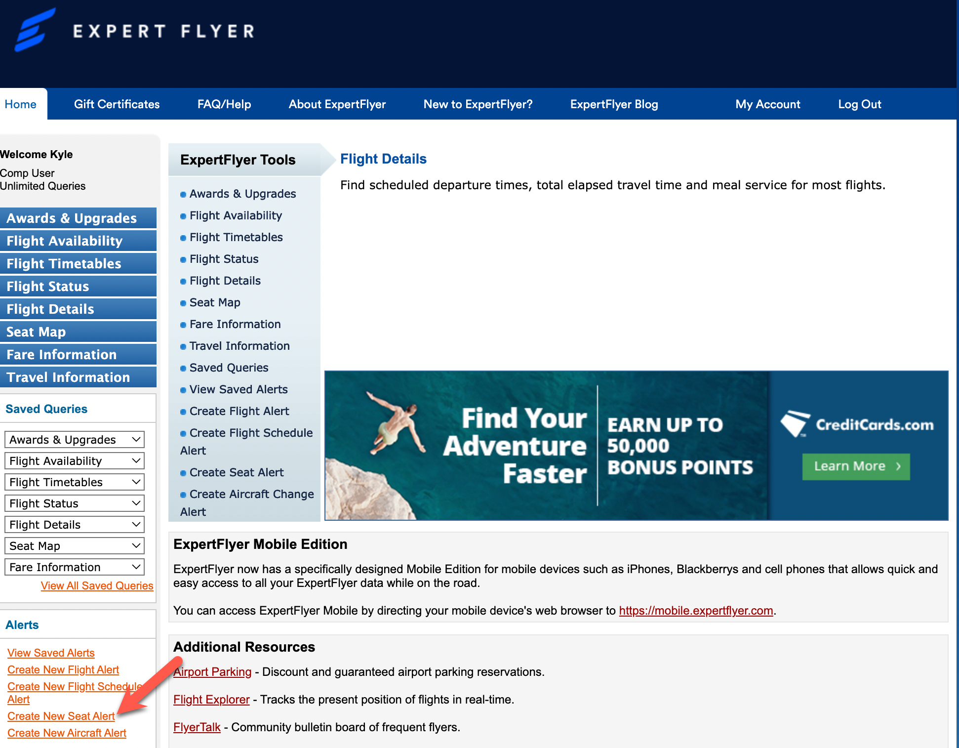 ExpertFlyer alerts