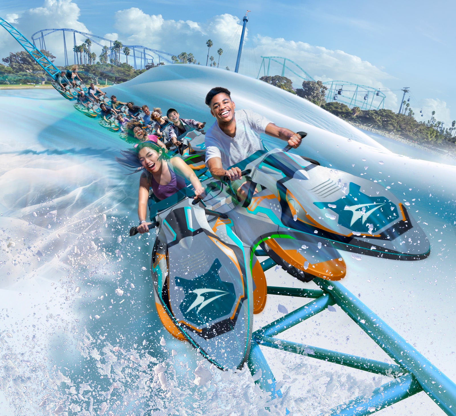 Riders on roller coaster