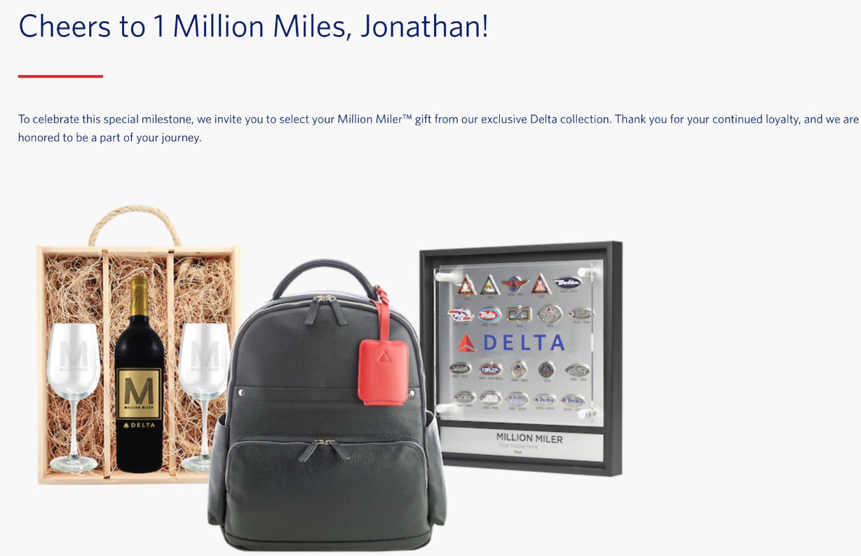 Delta new Million Miler gifts