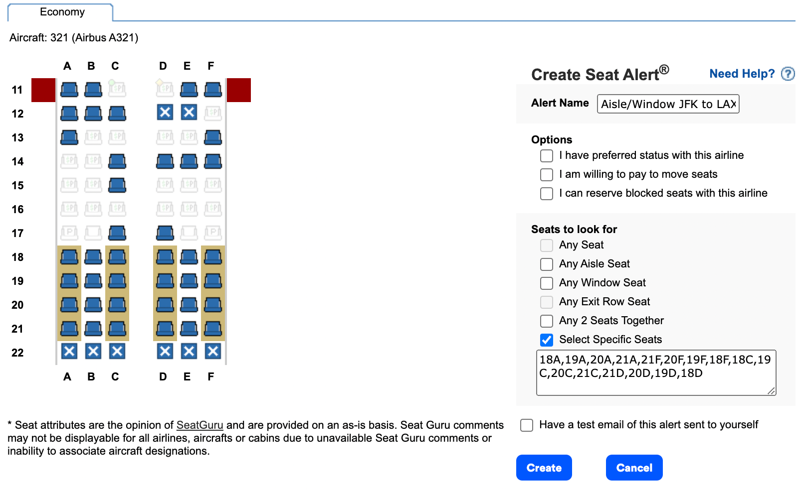 Select all complimentary aisle and window seats