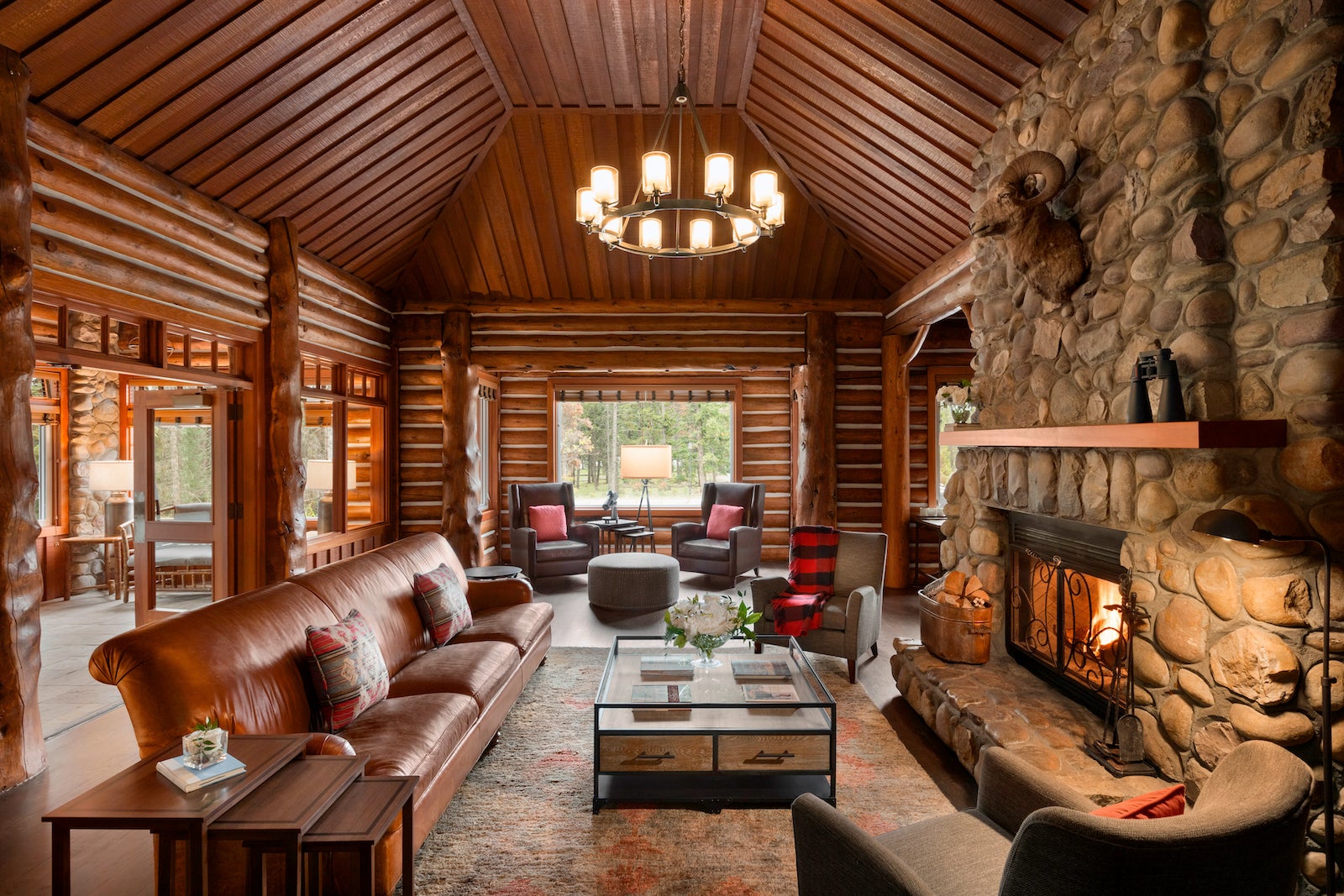 Inside large lodge living room