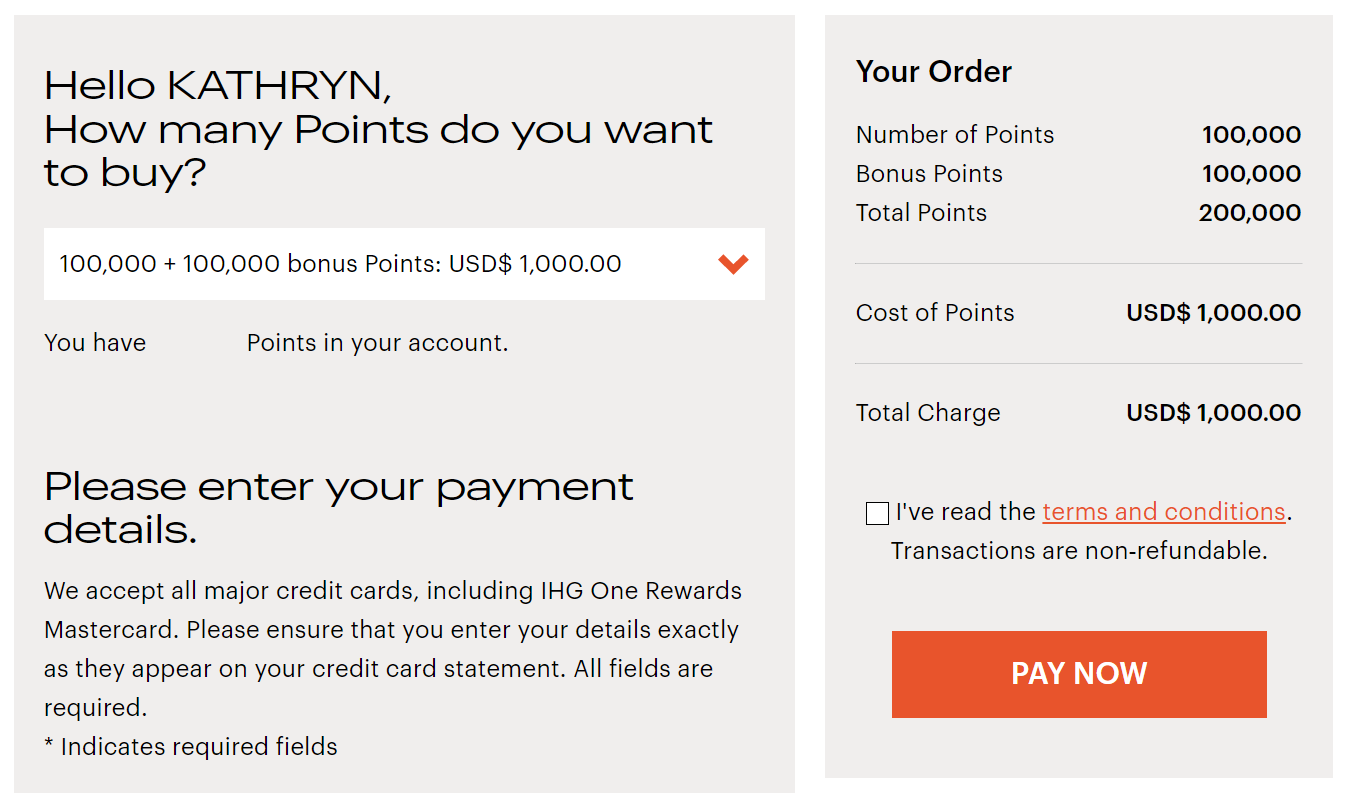 Buying IHG points