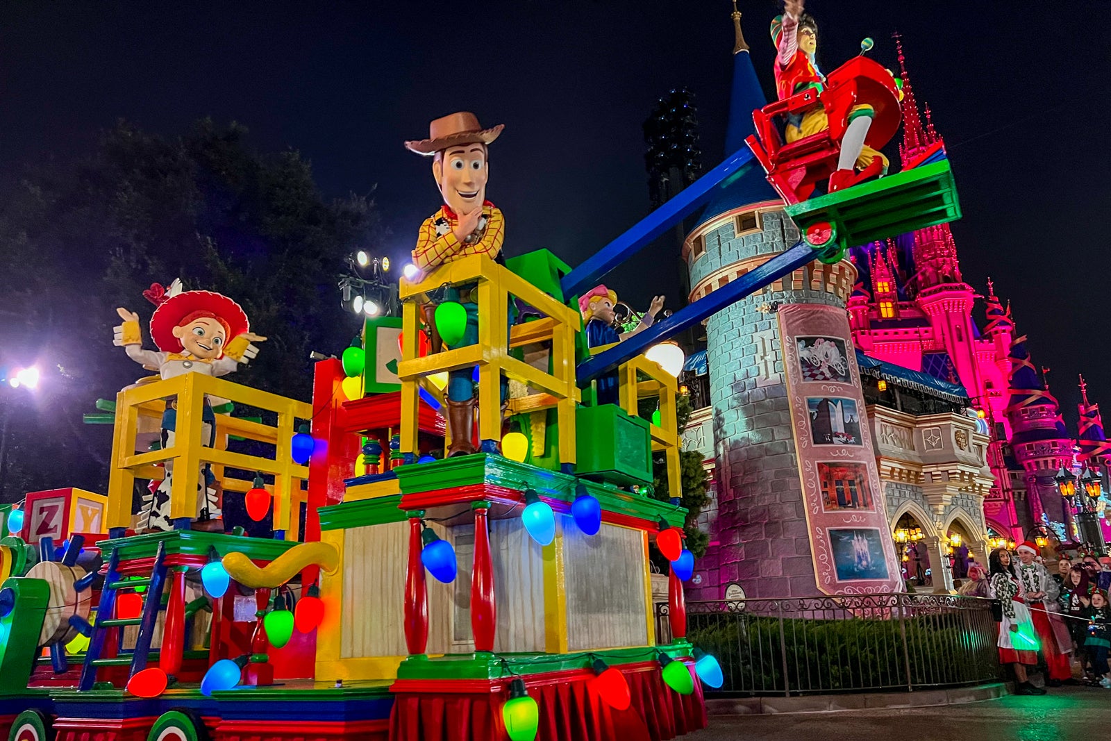 Christmas parade at night at Disney