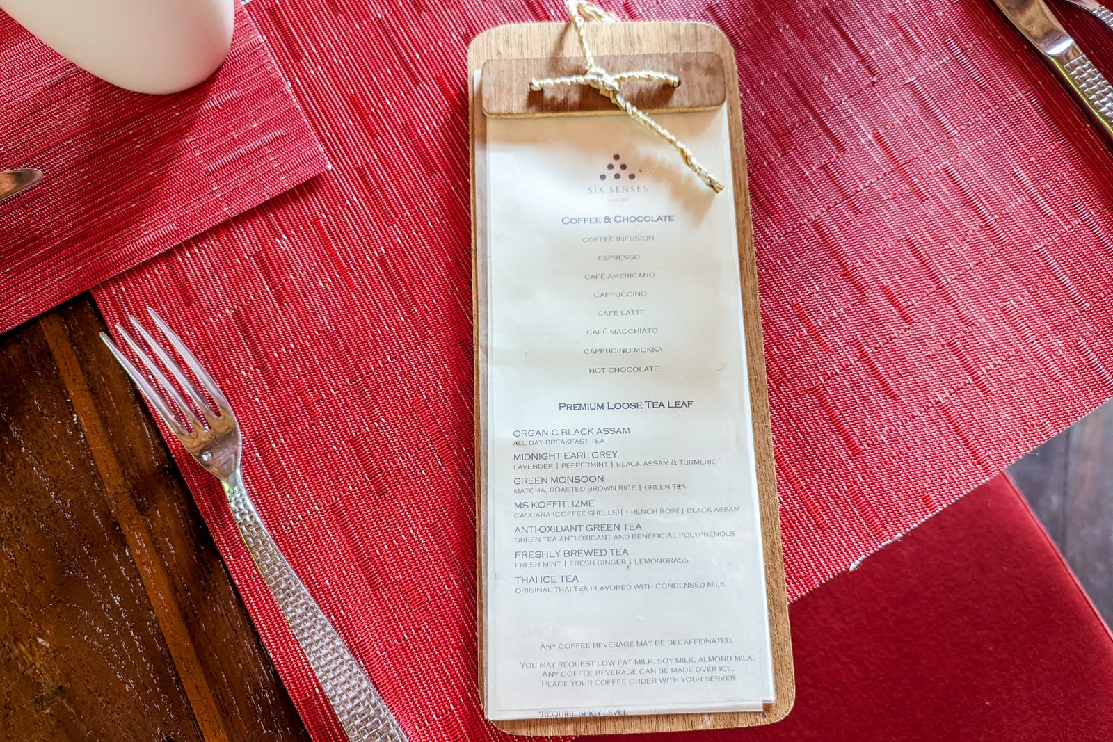 Six Senses Yao Noi breakfast menu