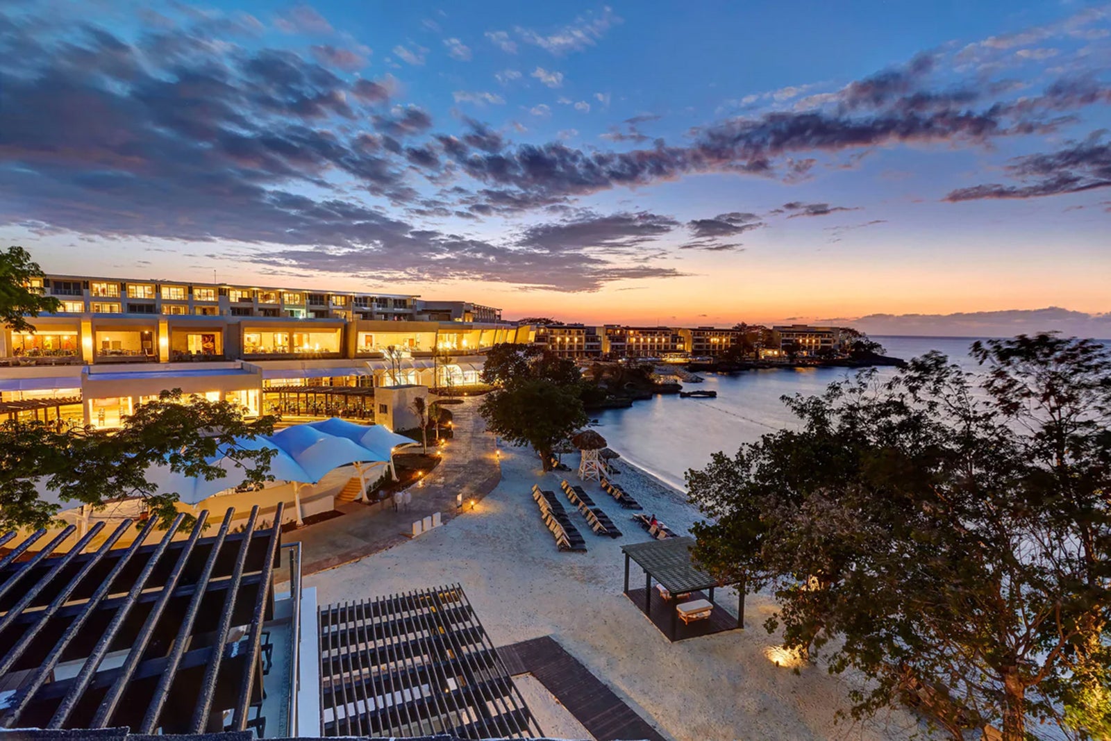 A panoramic view of the Royalton Negril resort in Jamica as the sun sets