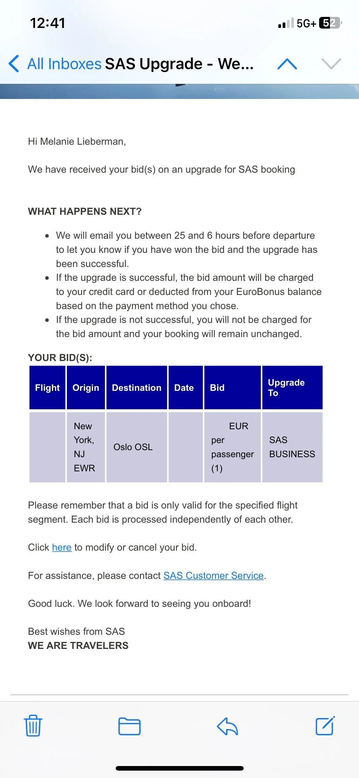 SAS booking site