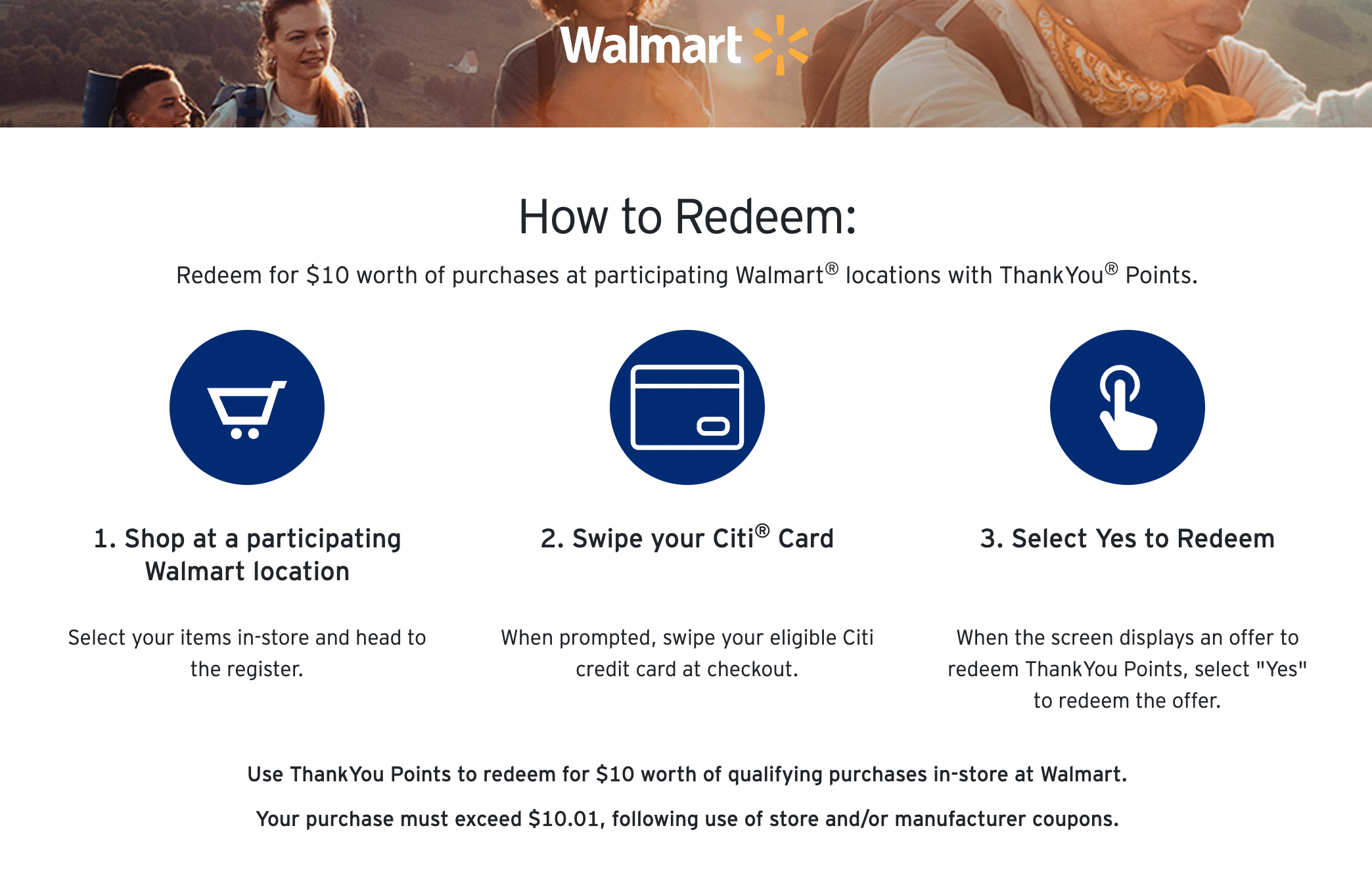 Redeeming ThankYou points at Walmart
