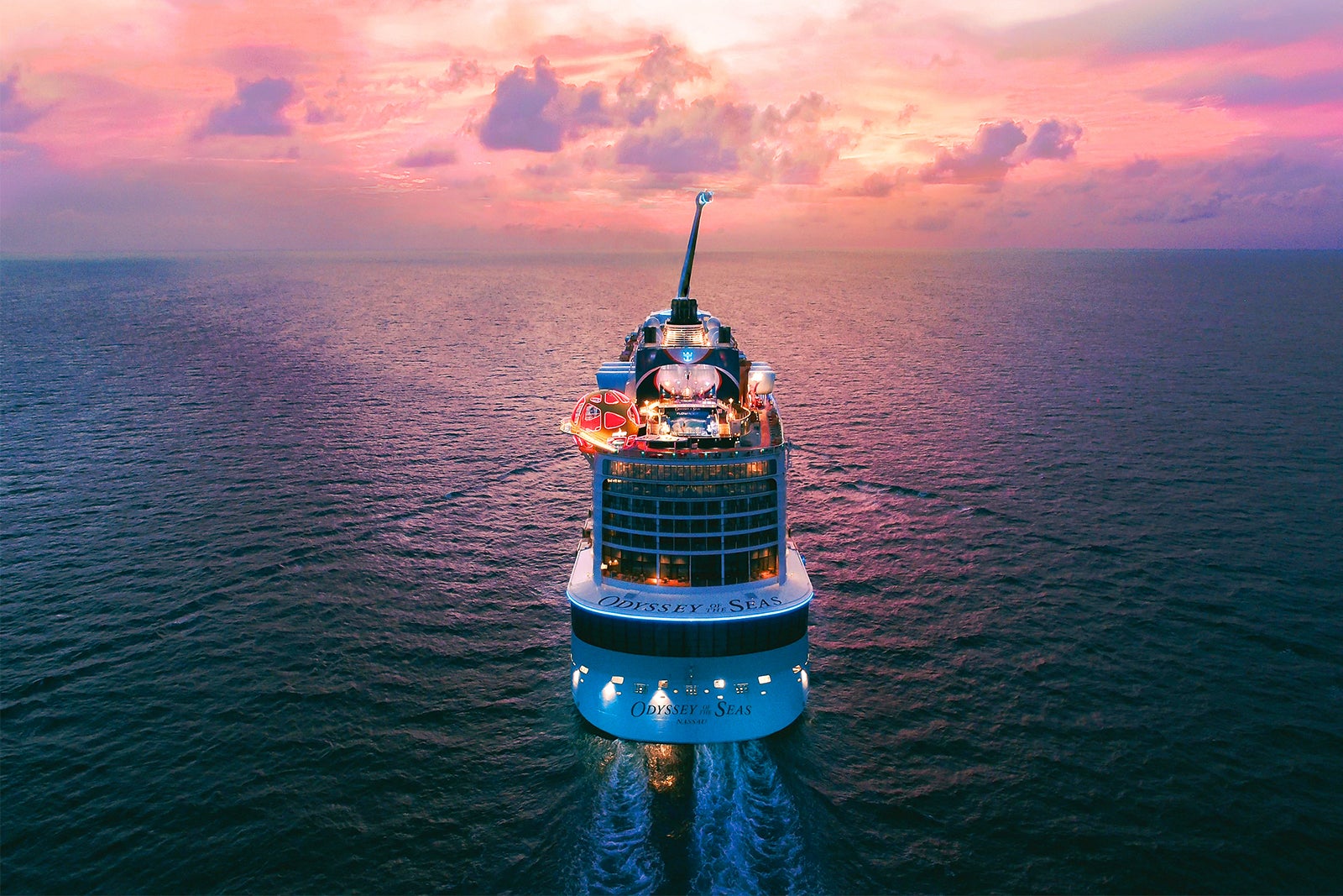 Royal Caribbean cruise at sunset.