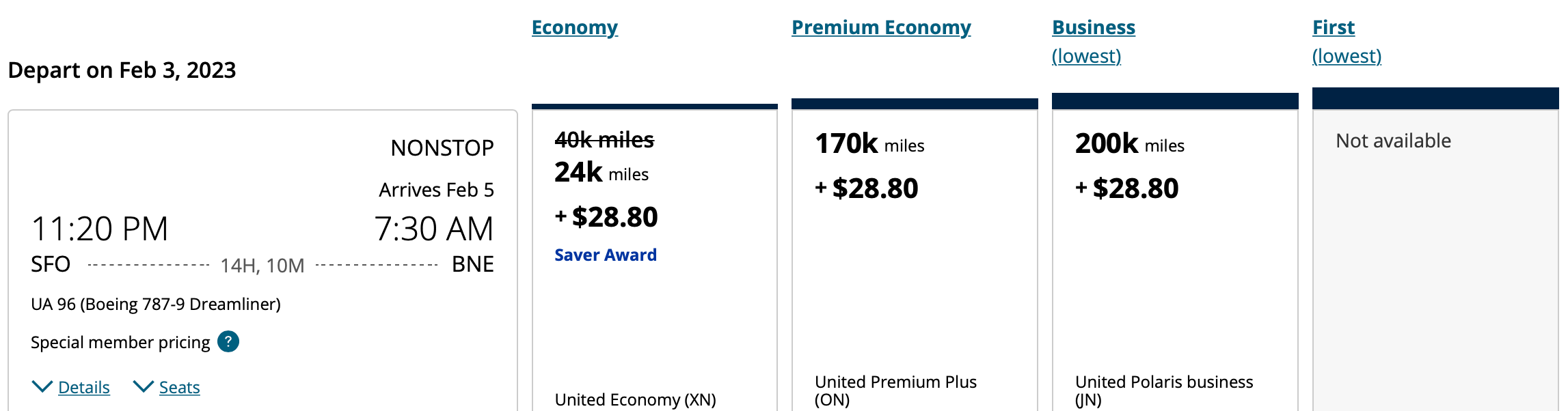 SFO BNE United award