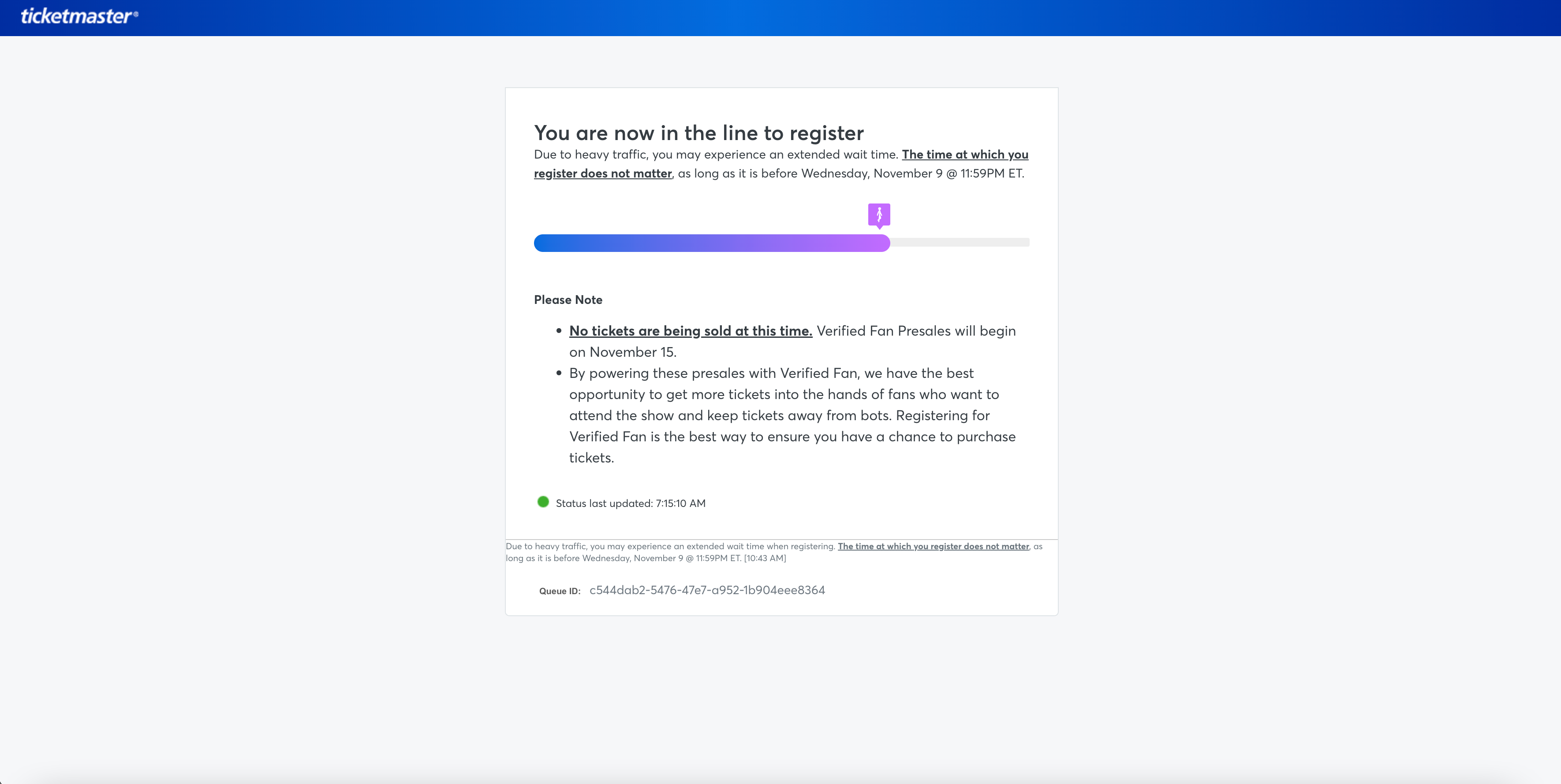 Ticketmaster Verified Fan Waiting Page