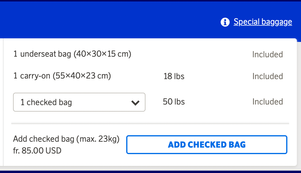 baggage allowances