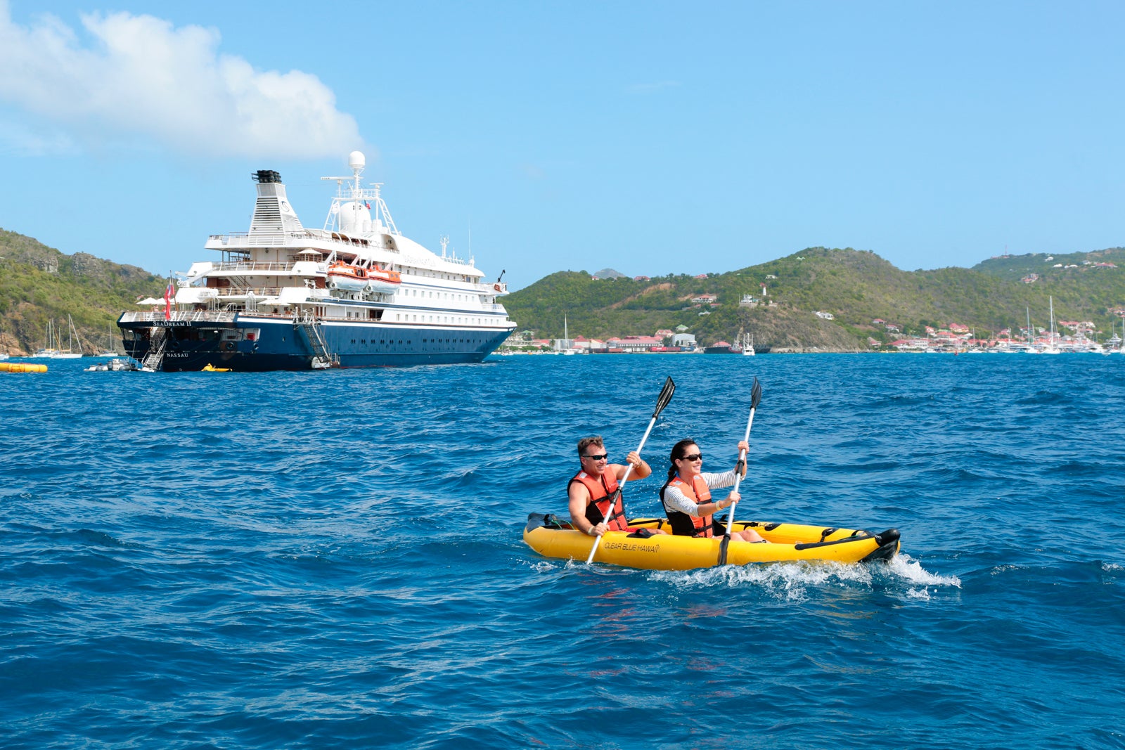 Kayaking near cruise ship