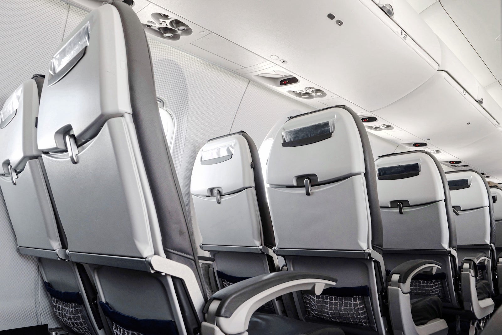 Airline seats in economy cabin