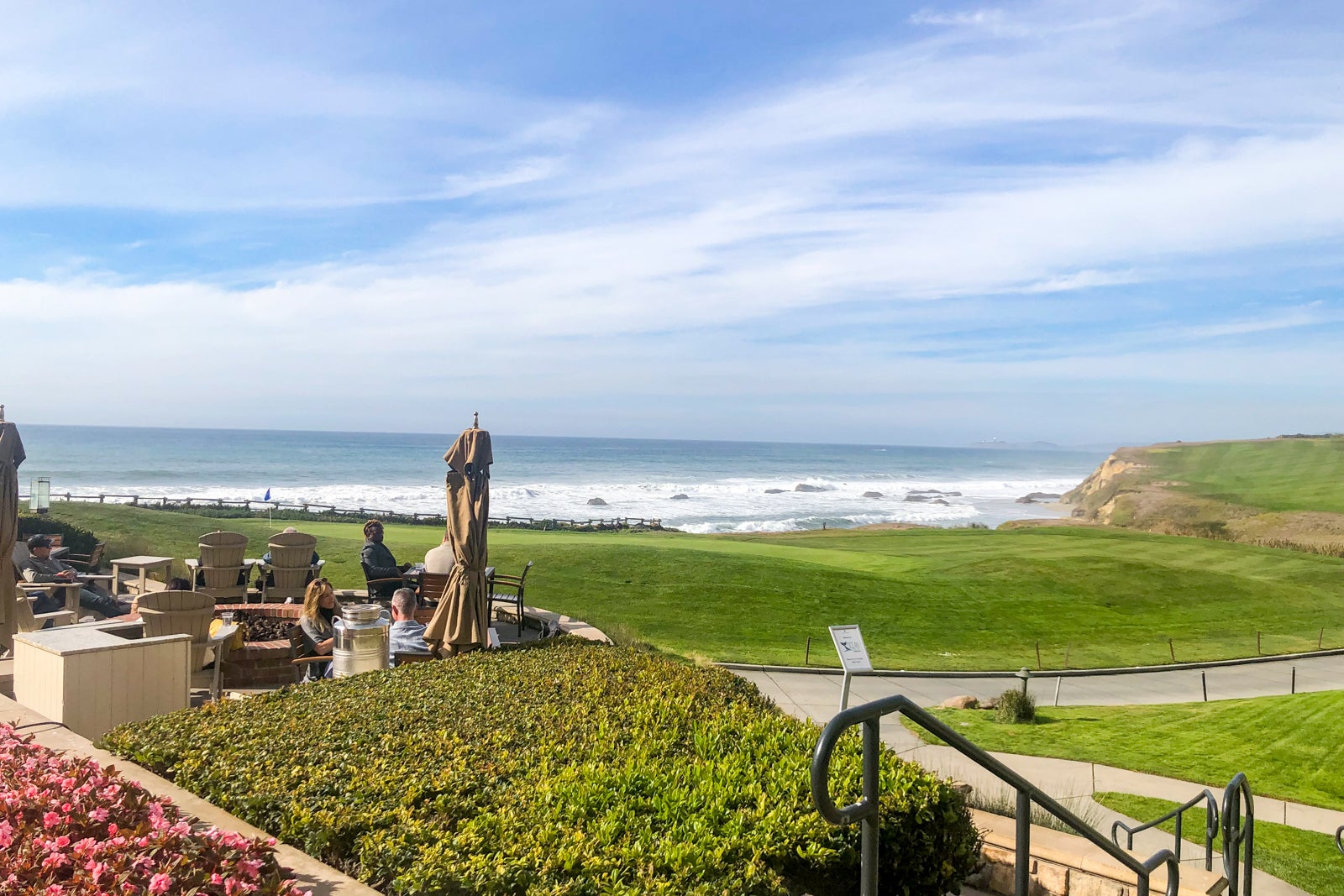 A view of the Pacific Ocean from The Ritz-Carlton Half Moon Bay's outside restaurant.