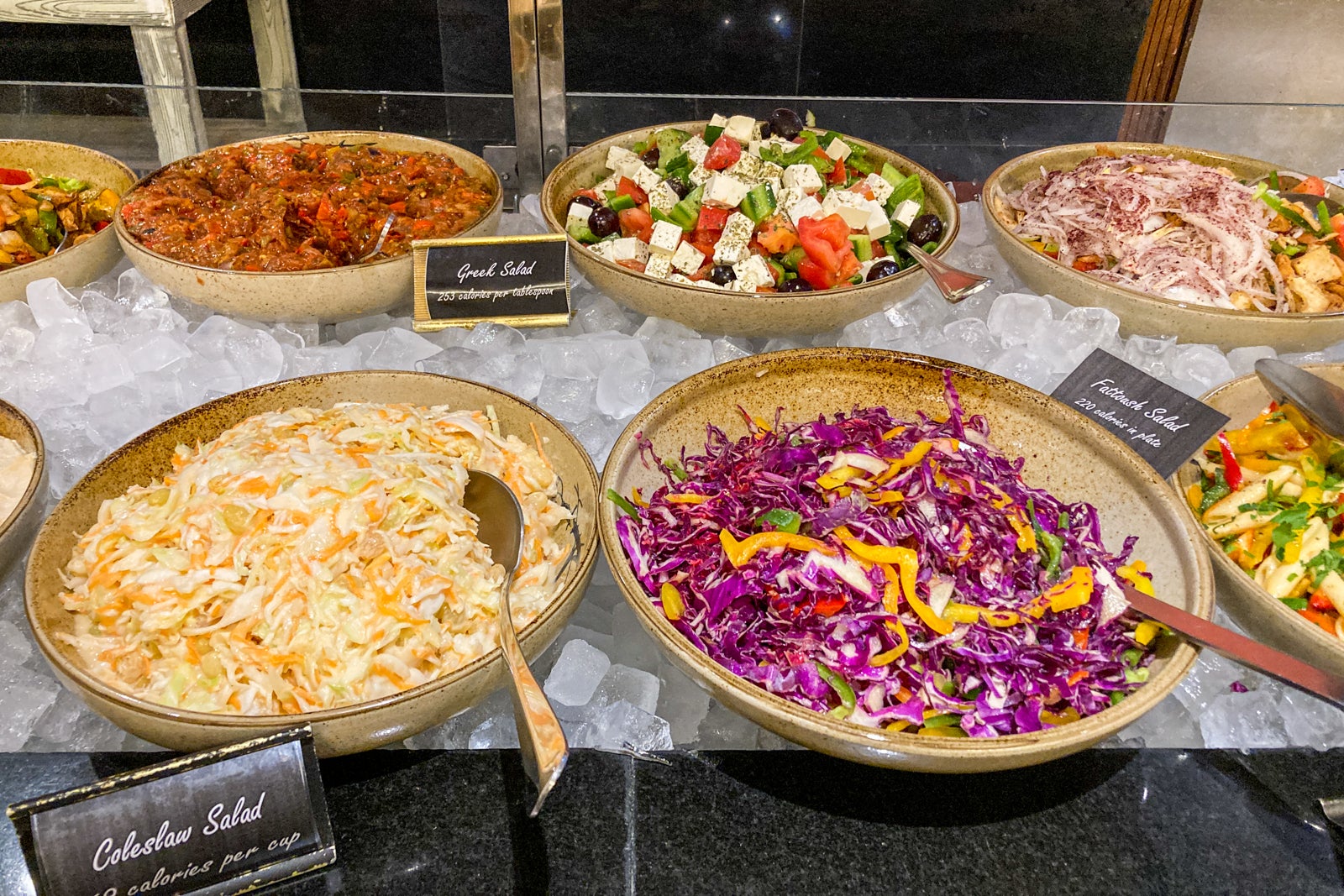 colorful Middle Eastern dishes on a buffet