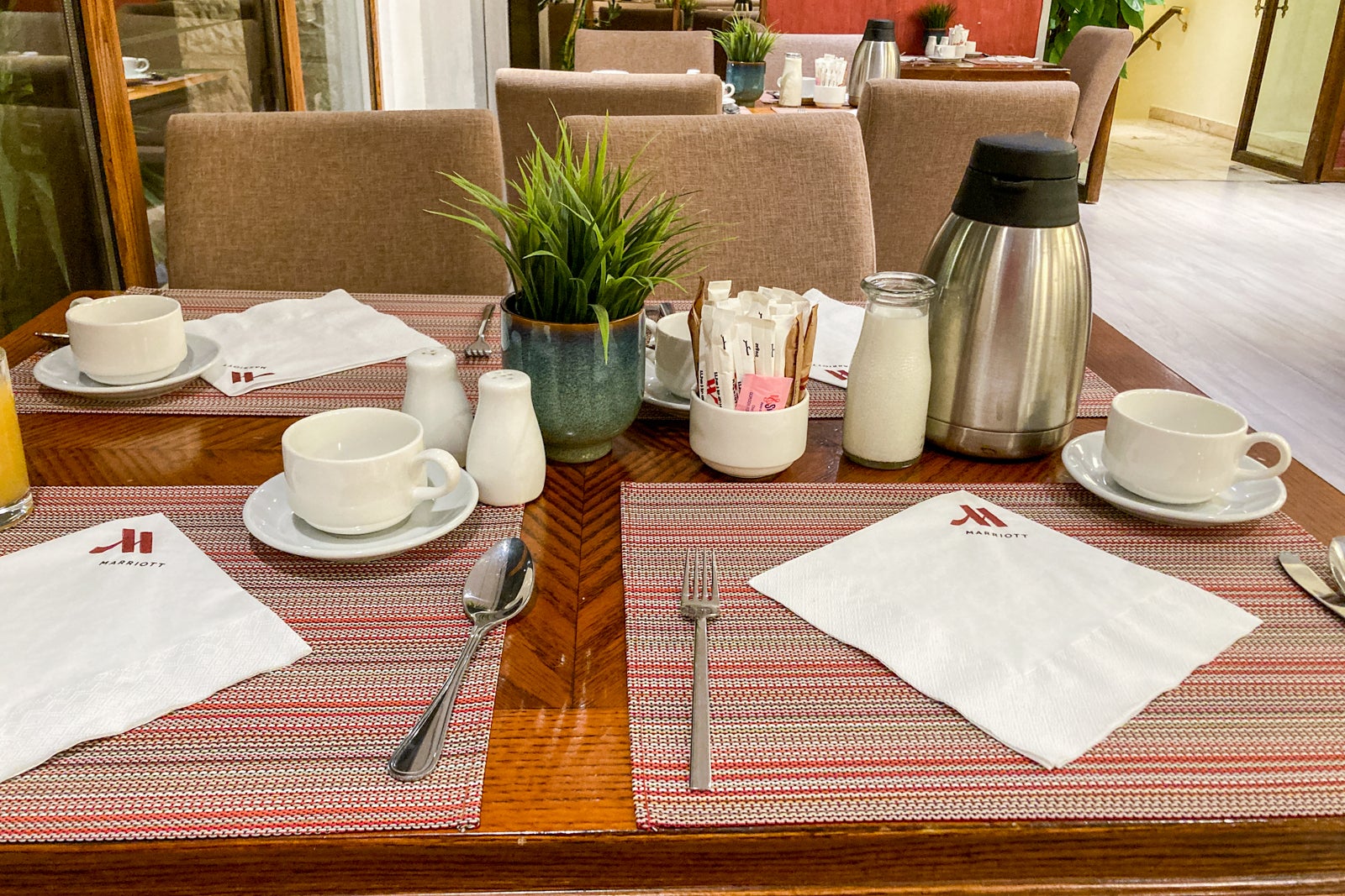 a hotel restaurant table before being used