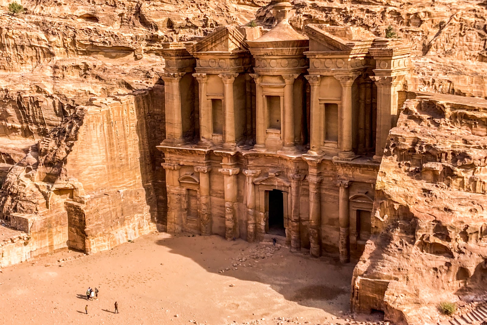 looking down at a monument at Petra, the UNESCO World Heritage site