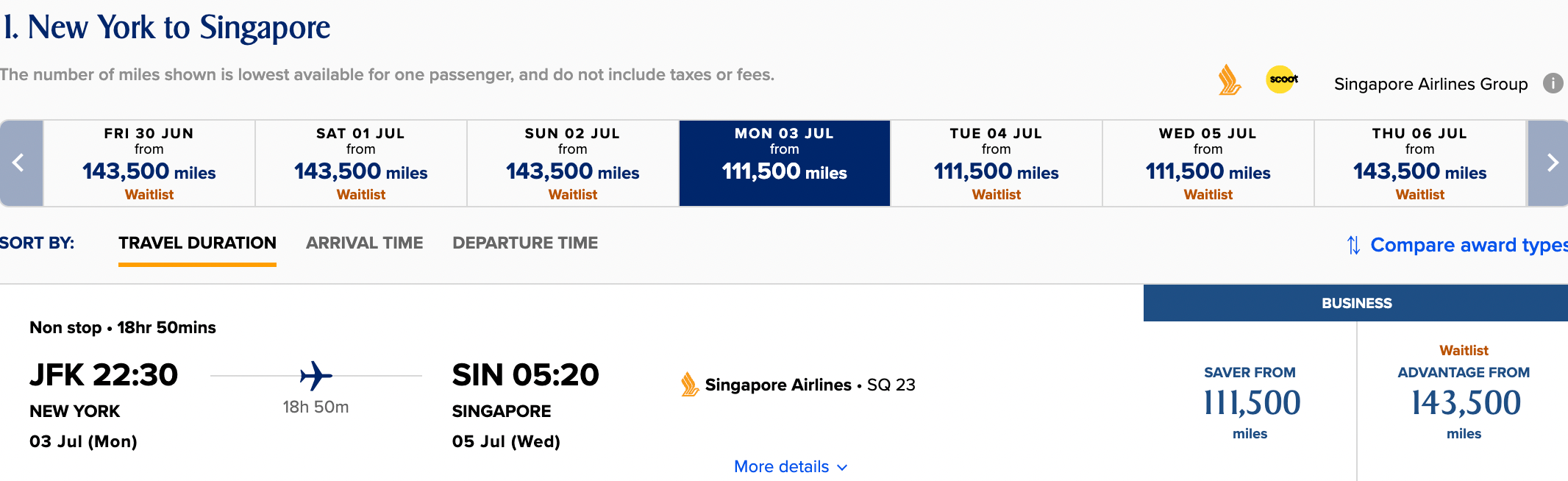 Booking JFK to SIN using KrisFlyer