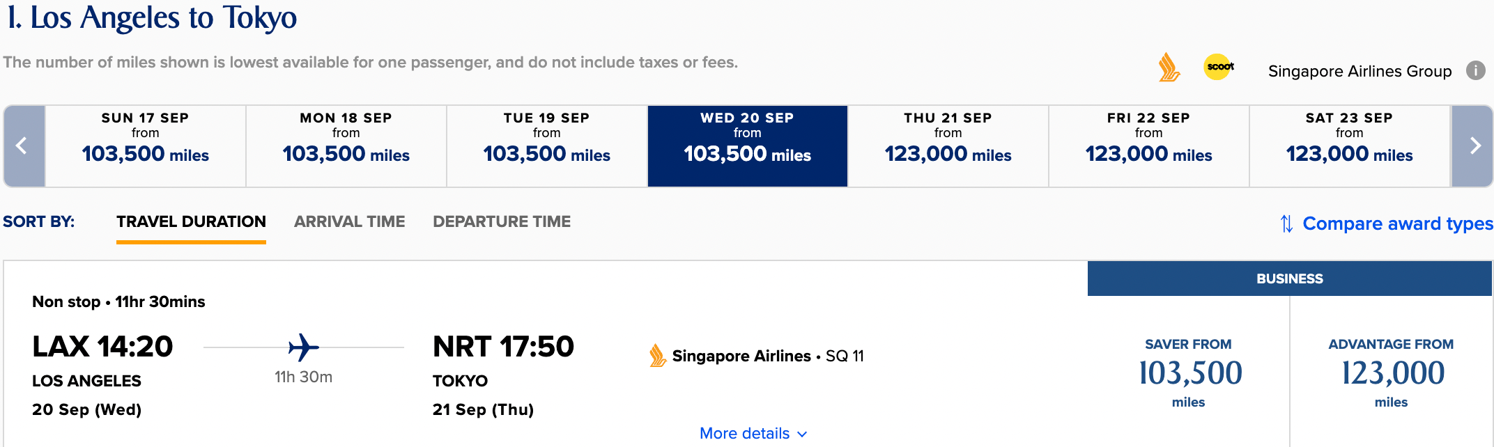 Booking LAX to NRT using KrisFlyer