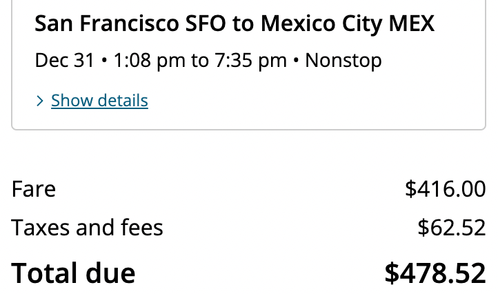 Booking a United flight from SFO to MEX