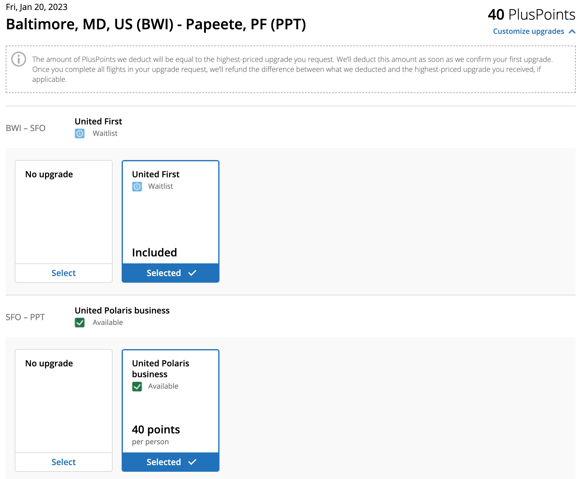 Booking a flight from BWI to PPT