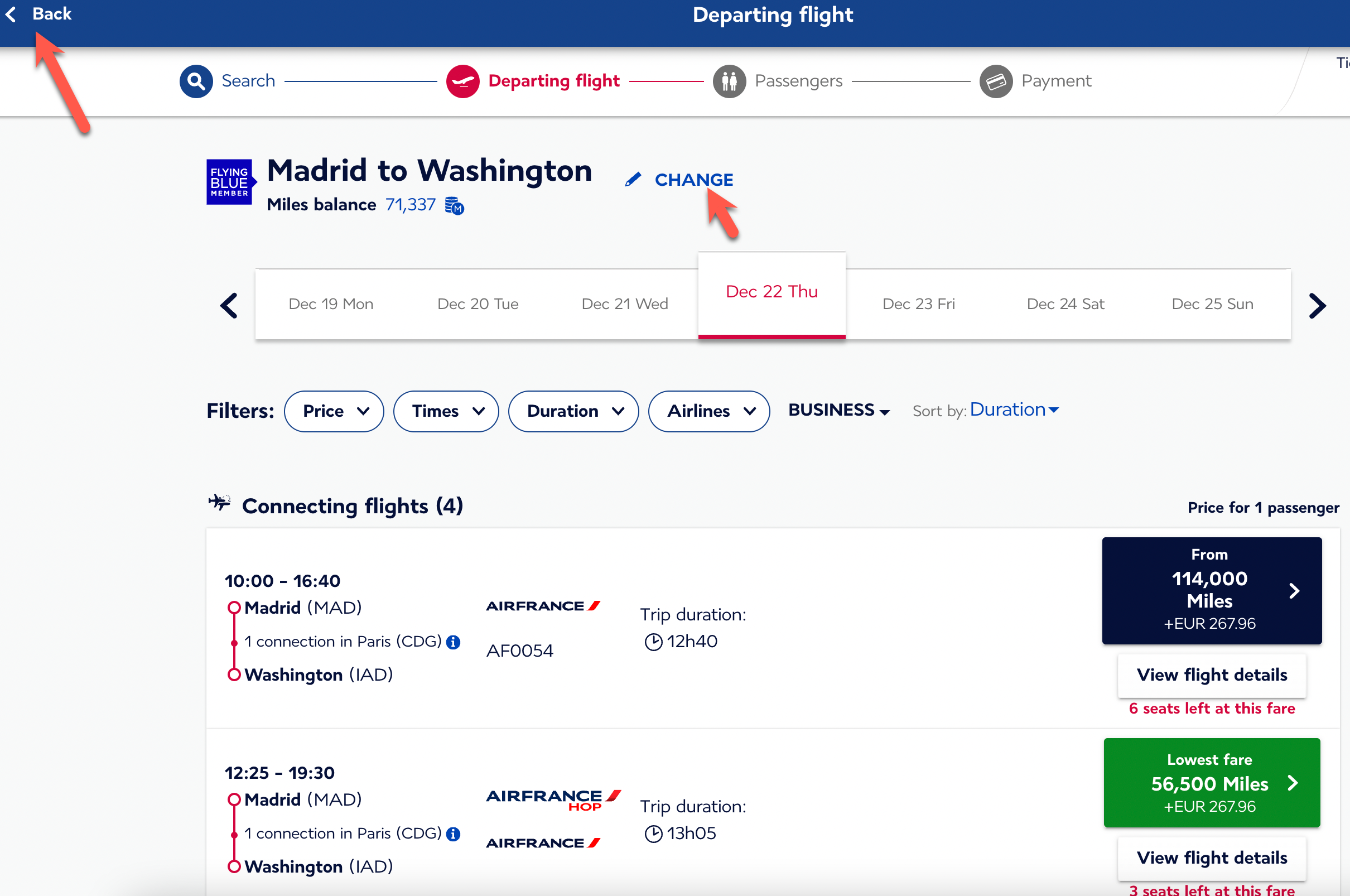 Booking a flight from MAD to IAD