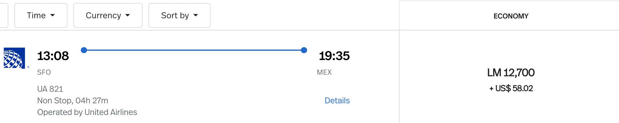 Booking a flight from SFO to MEX using LifeMiles