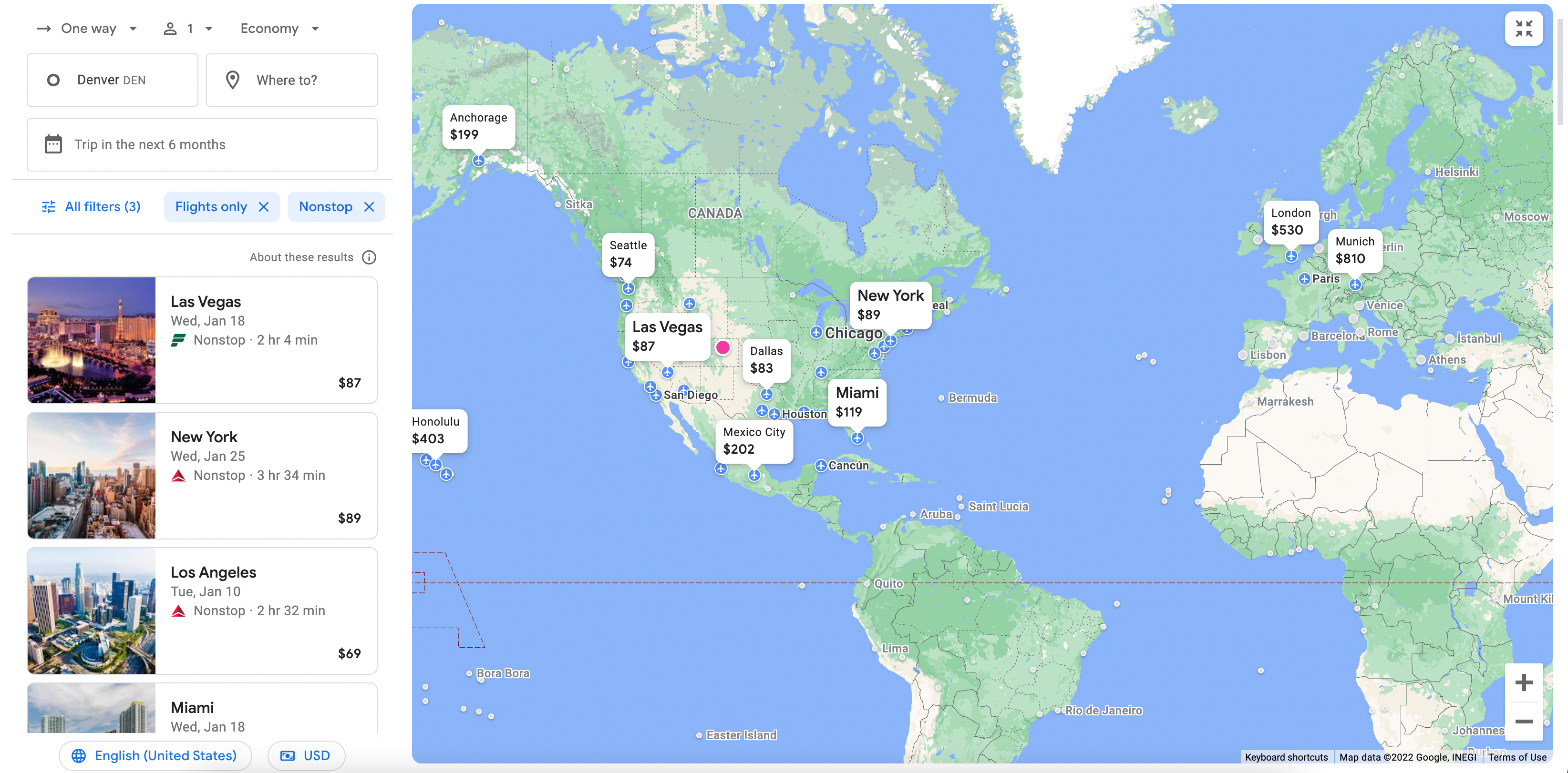 Flights from Denver in the next six months