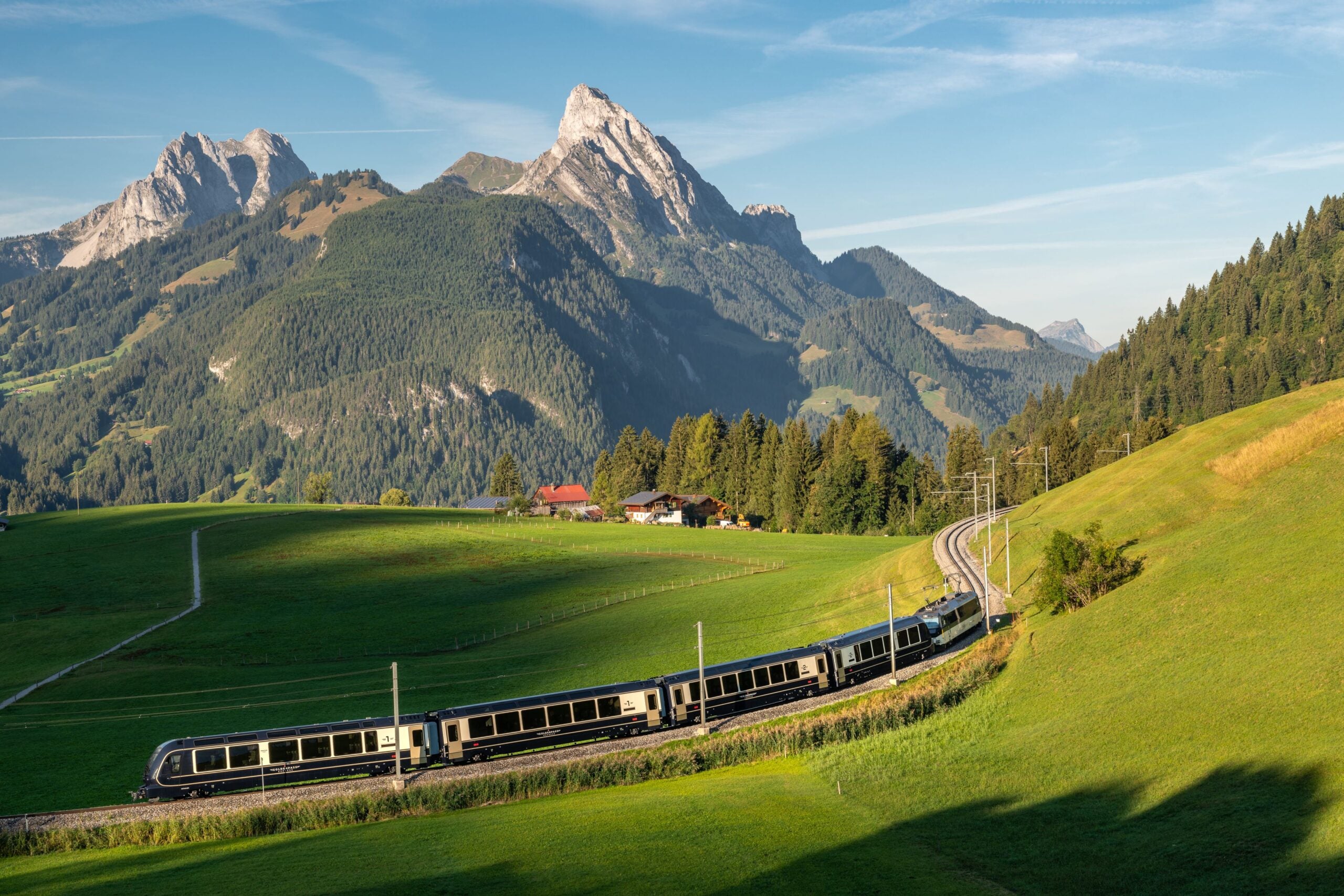 train passing mountains switzerland
